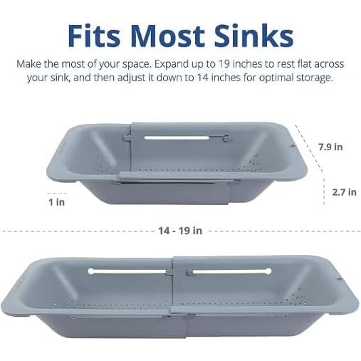 Colador Expandible Genérico para Fregadero - Gris, 36.1x20.3 cm