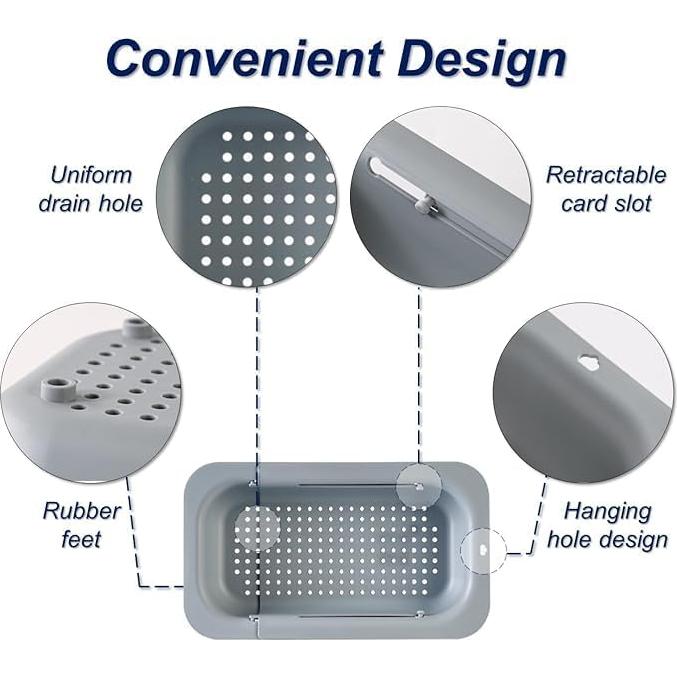 Colador Expandible Genérico para Fregadero - Gris, 36.1x20.3 cm