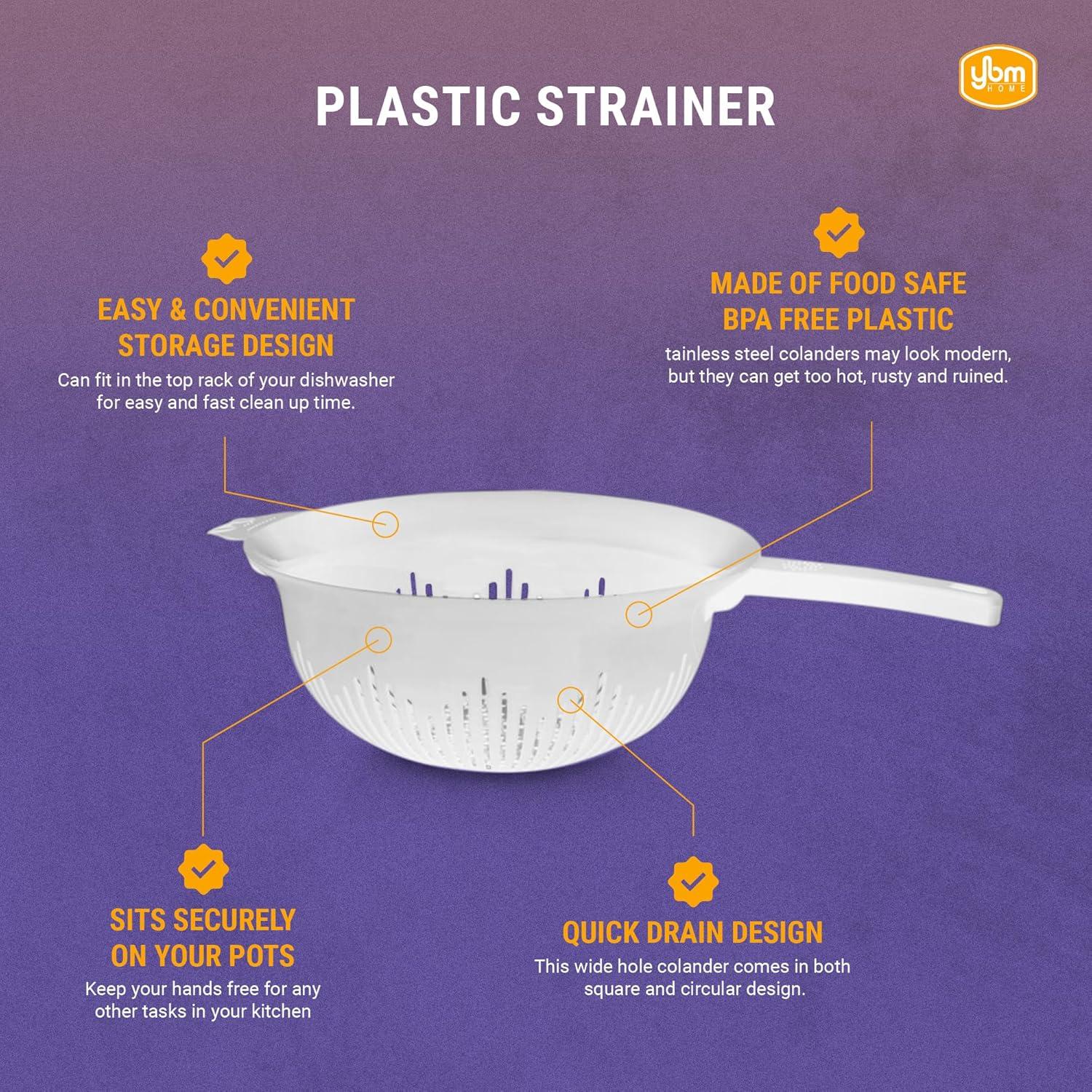 Colador de Plástico YBM HOME 24.77 cm Mango Largo Rojo