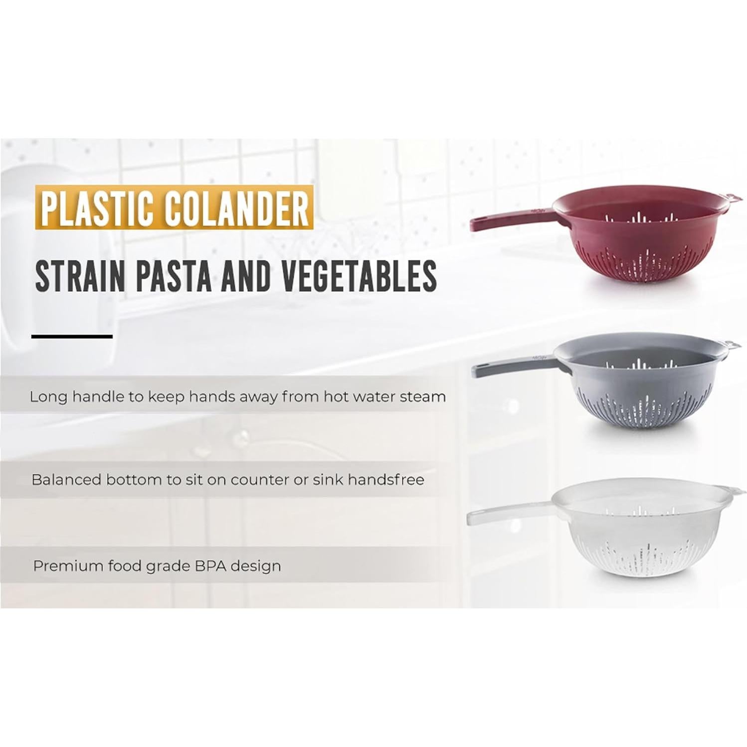 Colador de Plástico YBM HOME 24.77 cm Mango Largo Rojo