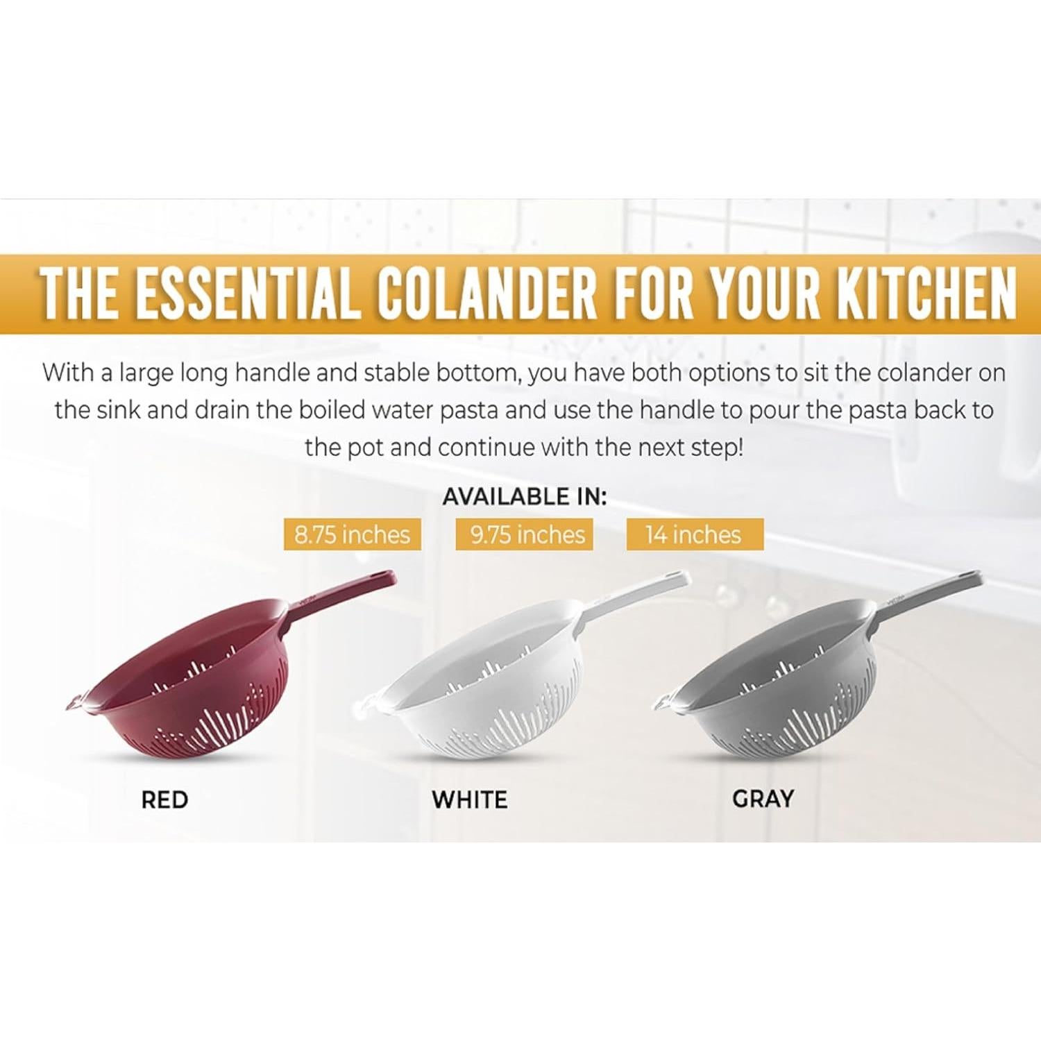 Colador de Plástico YBM HOME 24.77 cm Mango Largo Rojo