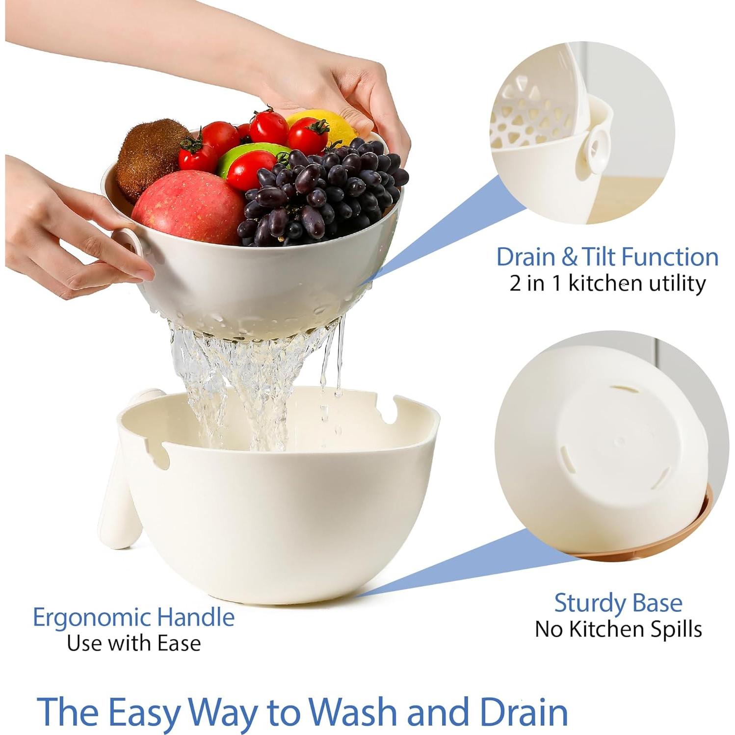 Colador y Escurridor 2 en 1 Chef's Path Blanco - Multifuncional