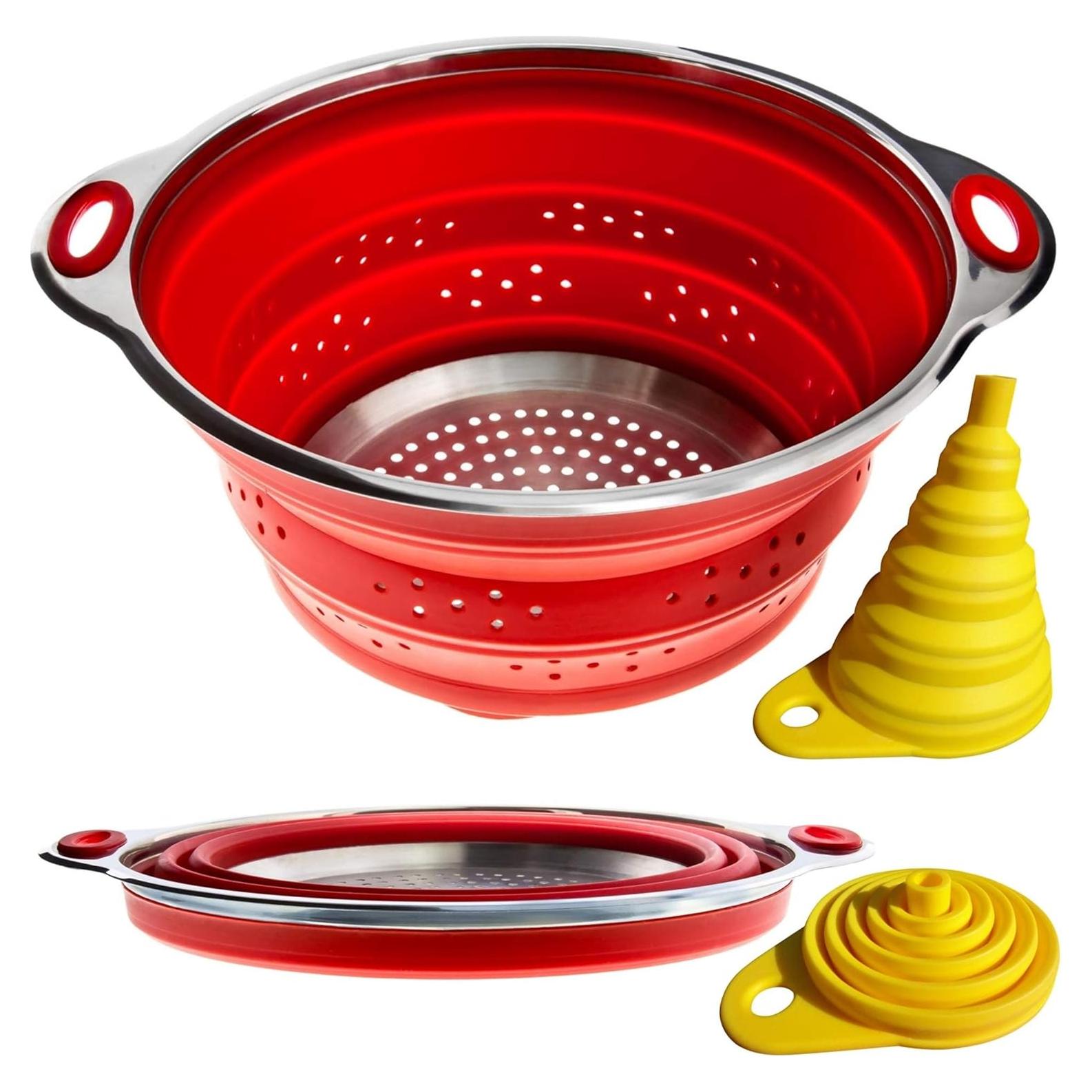 Colador y embudo plegable Vida más simple - Acero inoxidable y silicona roja