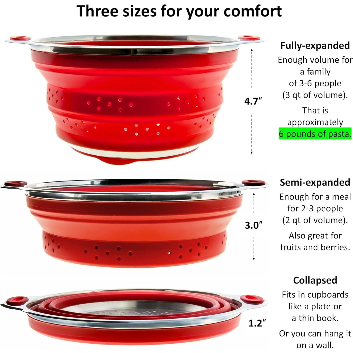 Colador y embudo plegable Vida más simple - Acero inoxidable y silicona roja