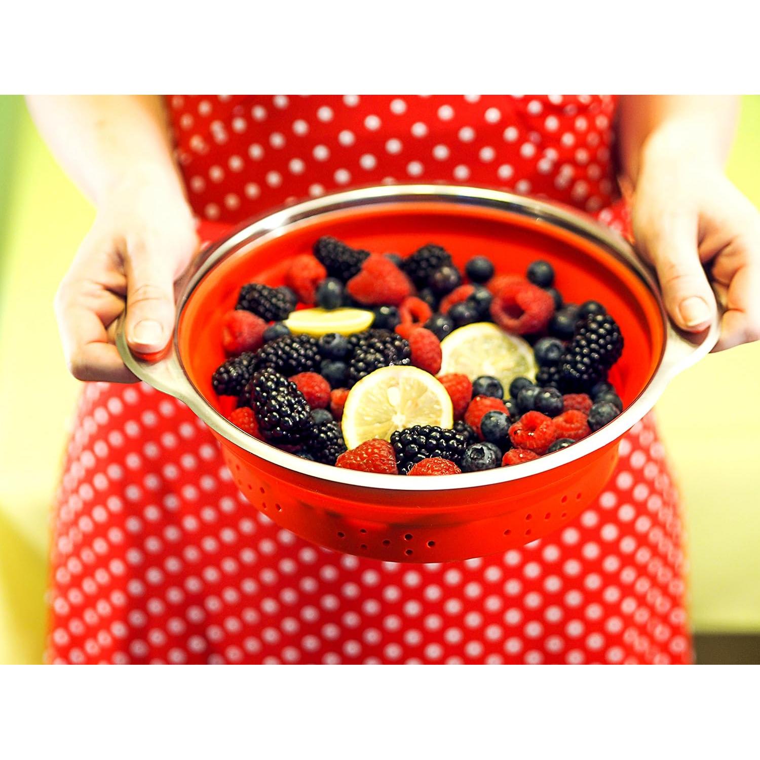 Colador y embudo plegable Vida más simple - Acero inoxidable y silicona roja