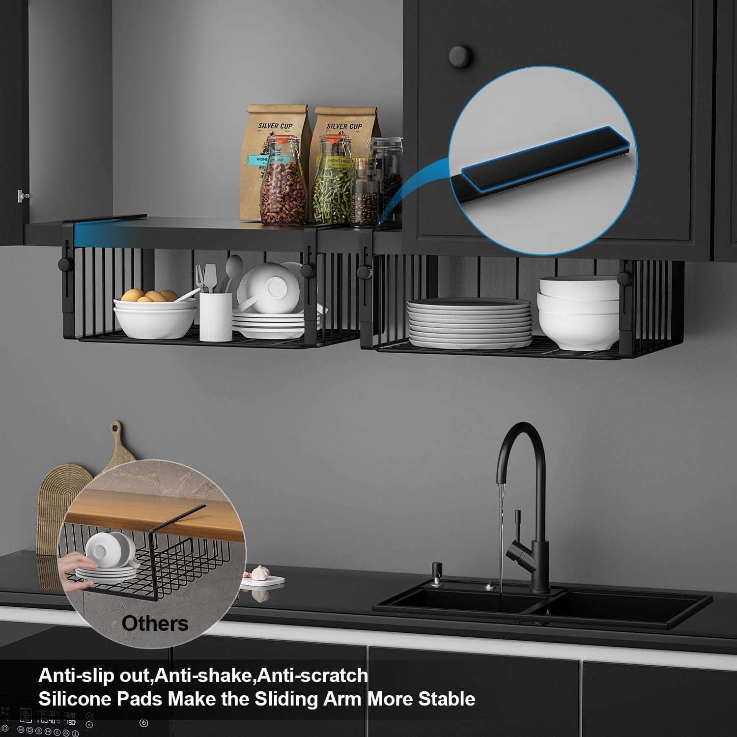 Organizador de Cesta Bajo Estante AmonHouseware 2 Pack Negro