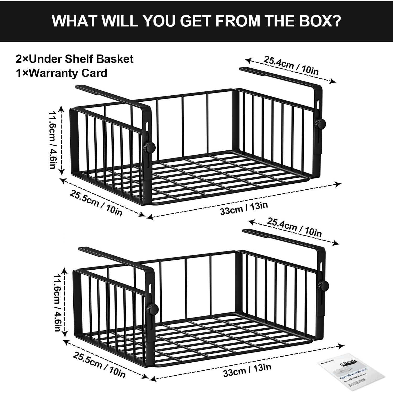 Organizador de Cesta Bajo Estante AmonHouseware 2 Pack Negro