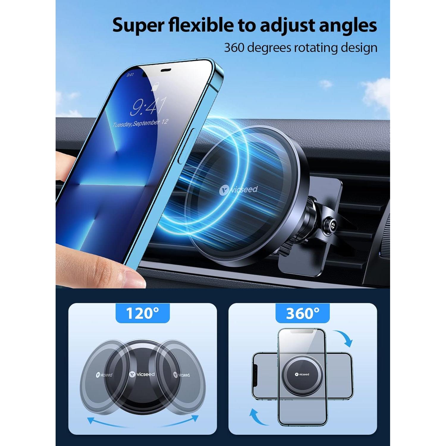 Soporte Magnético para Coche VICSEED MagSafe 360° Negro