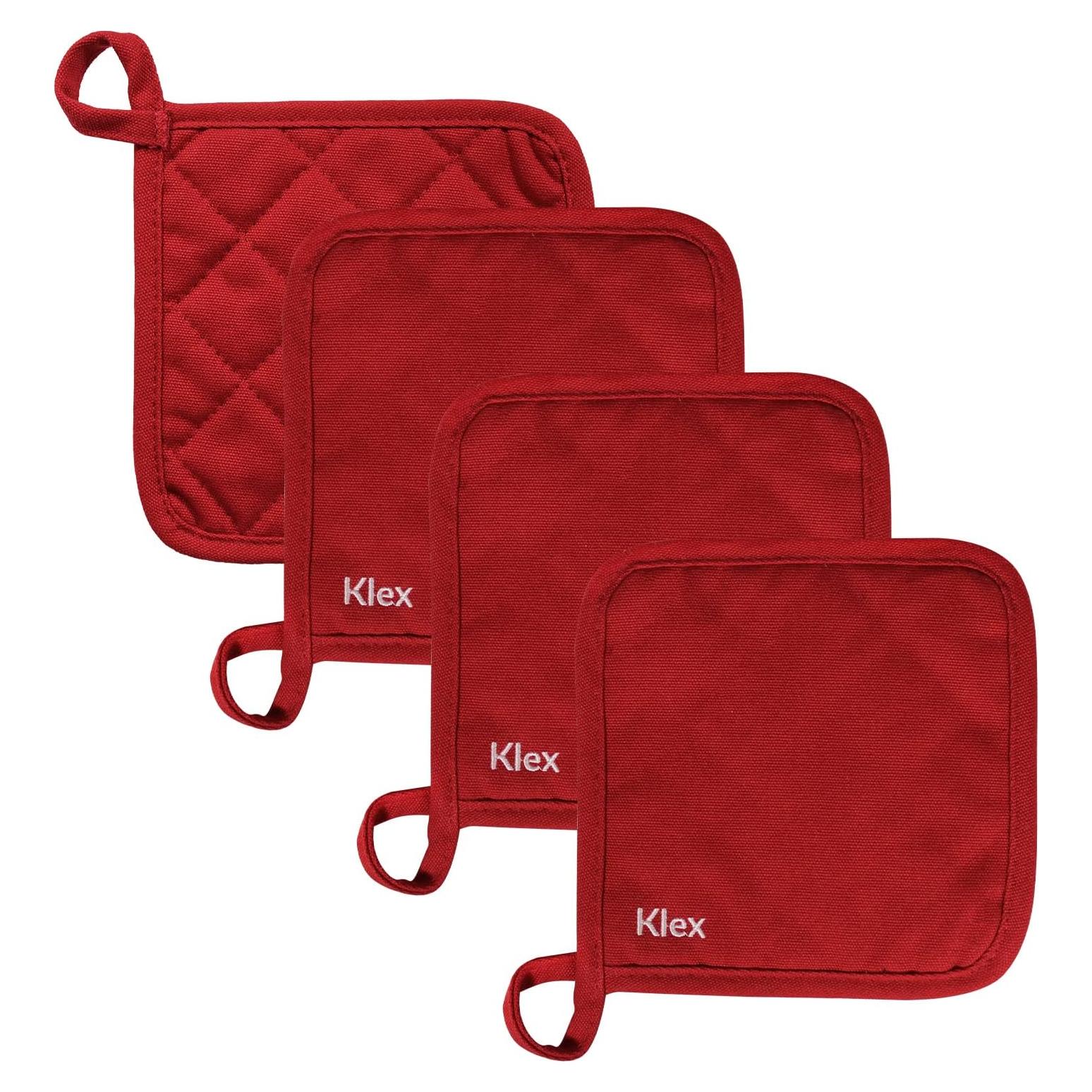 Agarraderas para Horno Klex 4 Piezas Algodón 330GSM Rojo