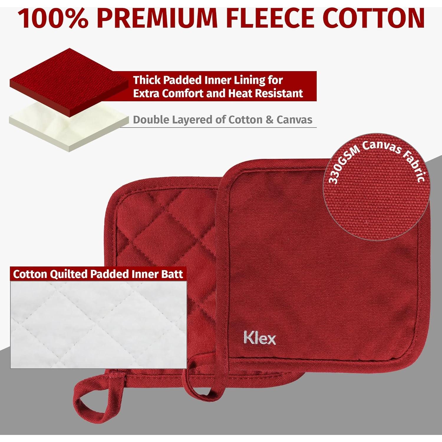 Agarraderas para Horno Klex 4 Piezas Algodón 330GSM Rojo