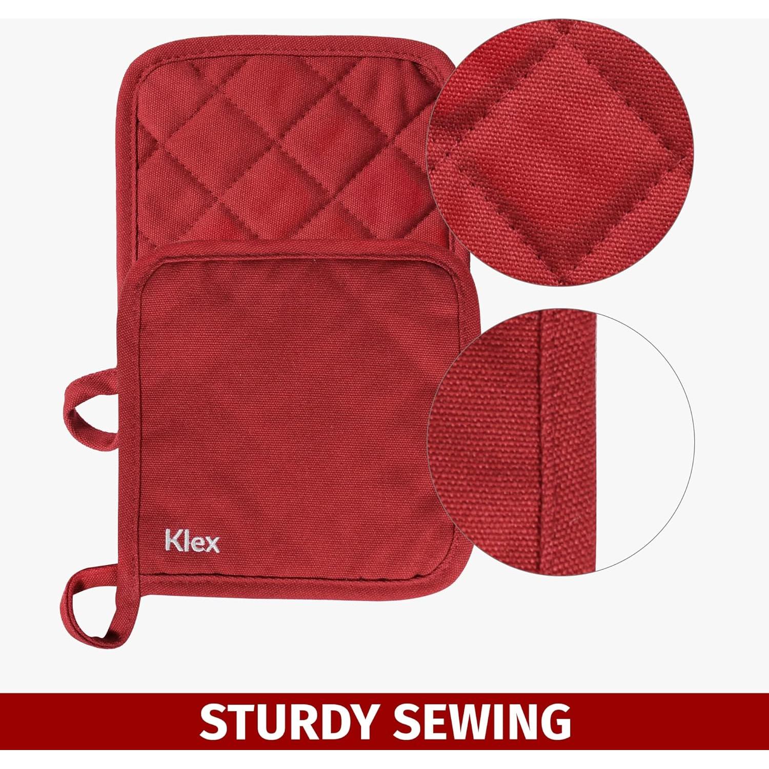 Agarraderas para Horno Klex 4 Piezas Algodón 330GSM Rojo