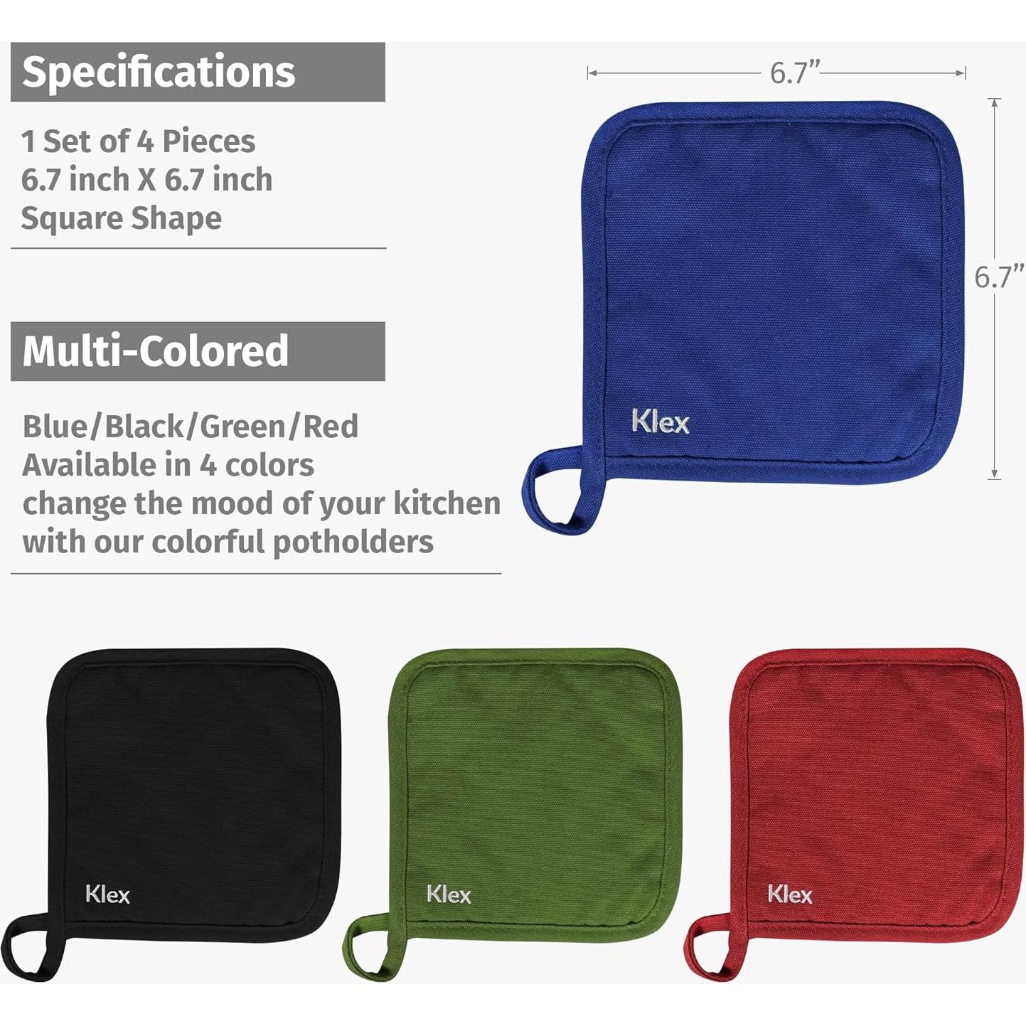 Agarraderas para Horno Klex 4 Piezas Algodón 330GSM Rojo