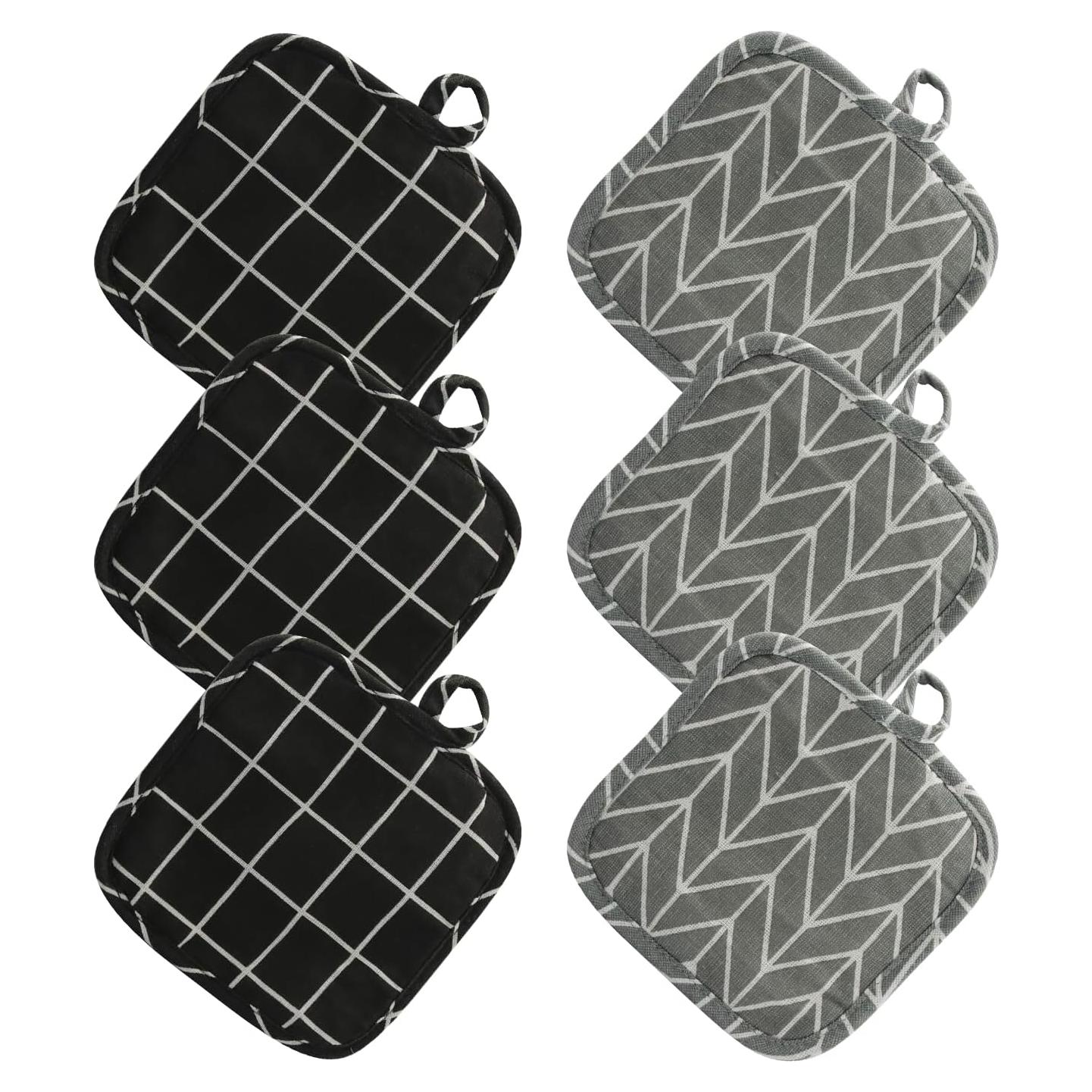 Juego de Soportes para Ollas Boguish 6 Piezas Algodón Gris Negro