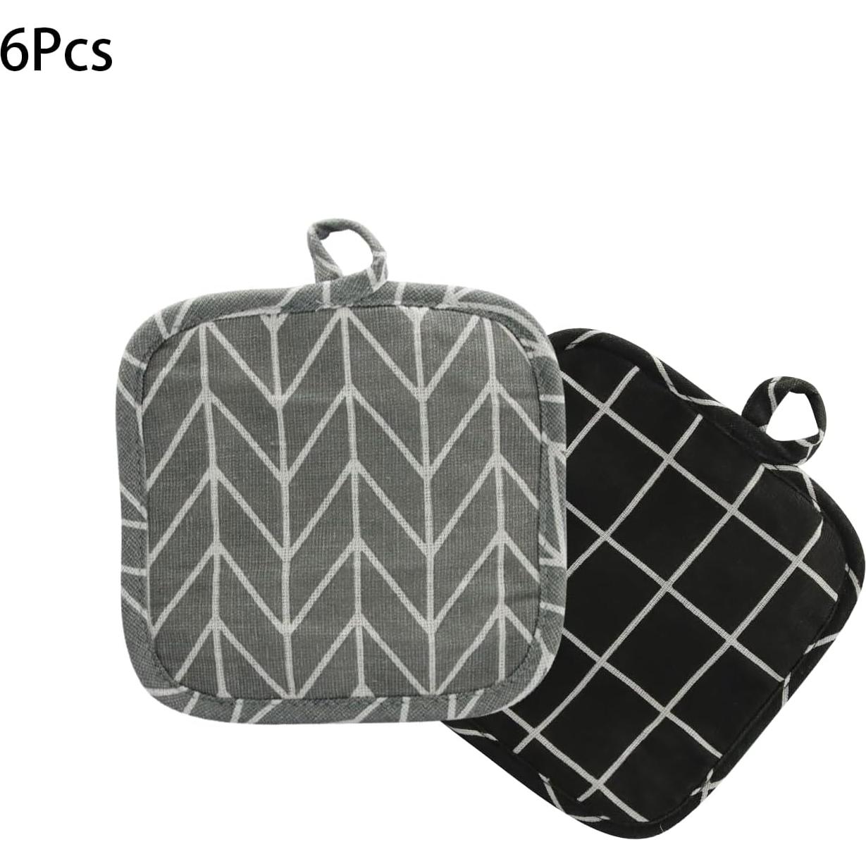 Juego de Soportes para Ollas Boguish 6 Piezas Algodón Gris Negro