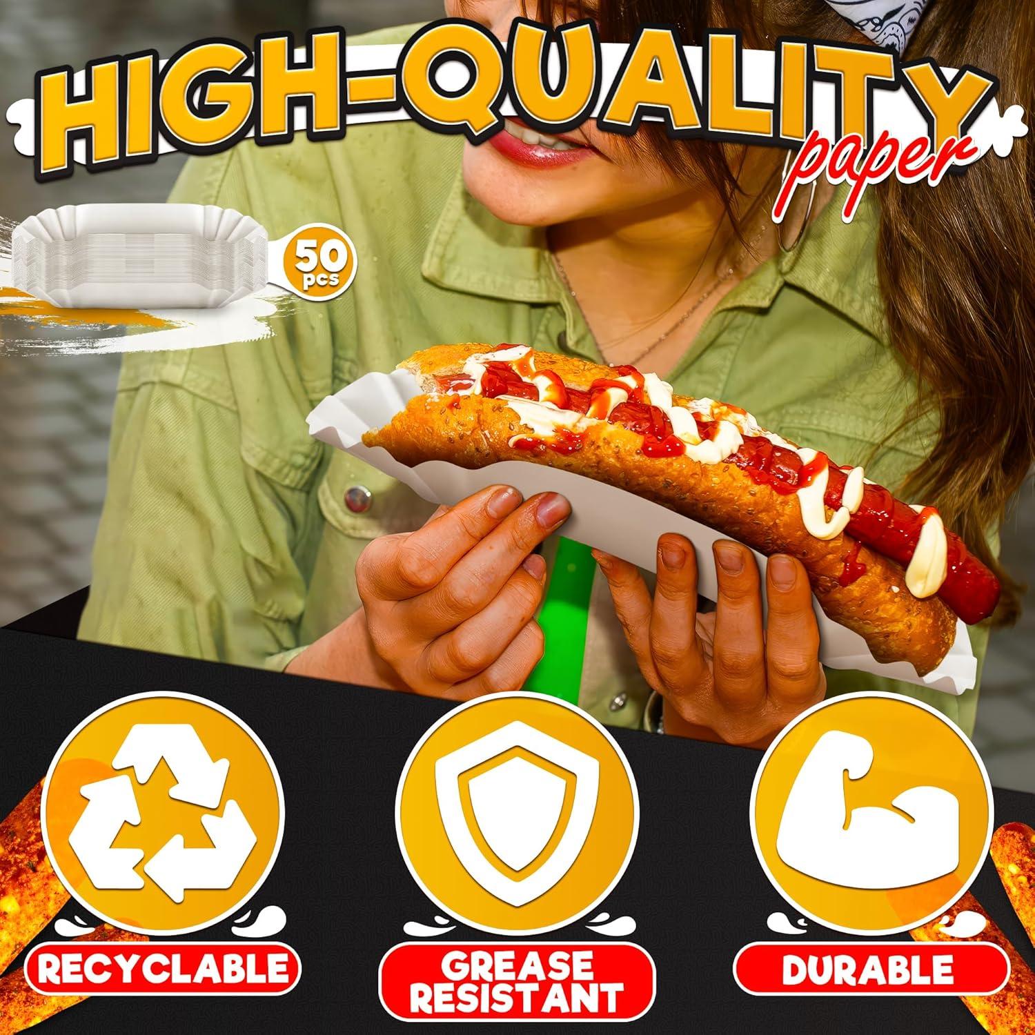 Bandejas desechables BURIUS para hot dogs 50 piezas 21.1x10.4 cm