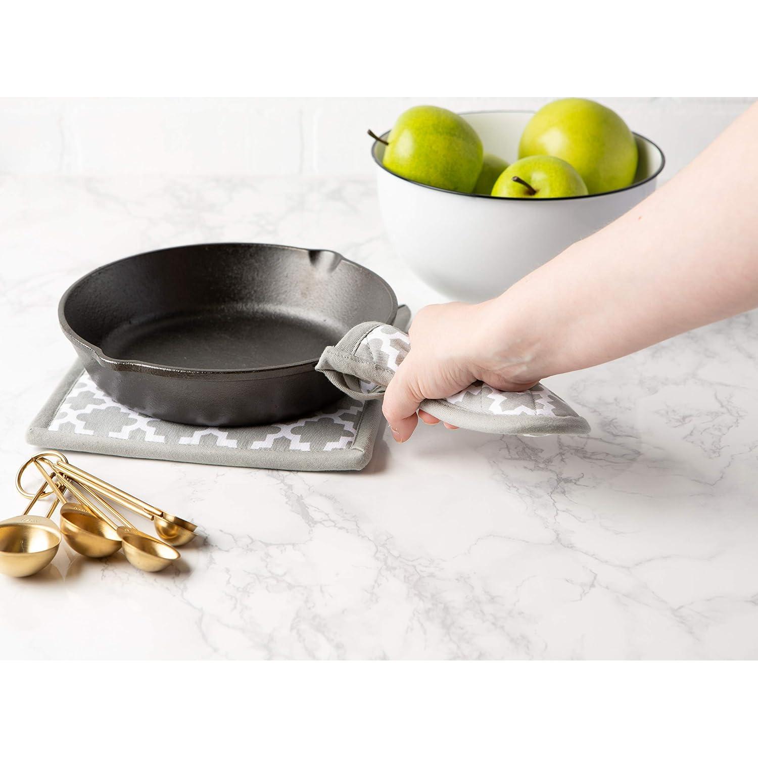 Juego de Mangos de Sartén DII Lattice 3 Piezas Algodón Gris