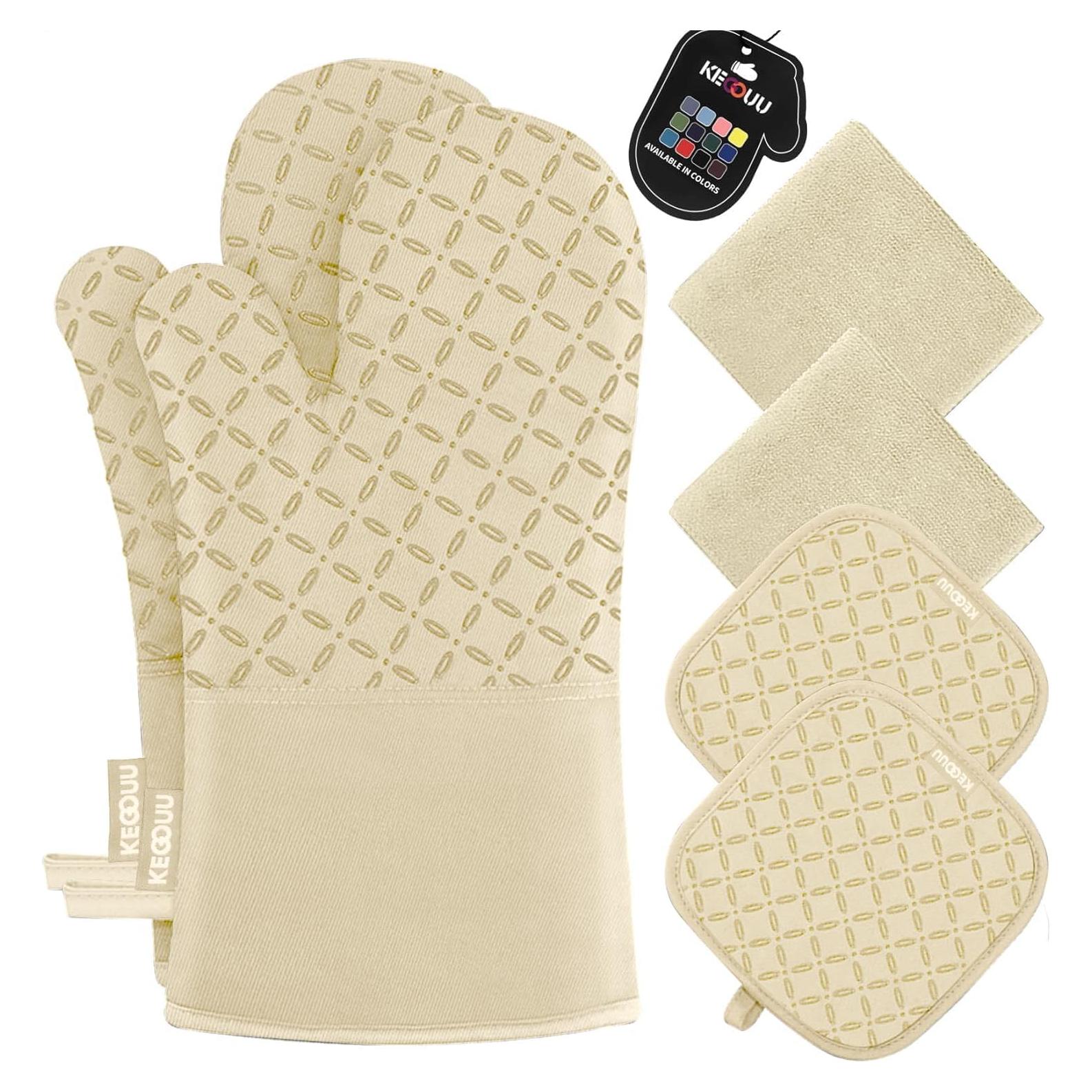 Juego de Manoplas y Agarraderas KEGOUU 6 Piezas Beige