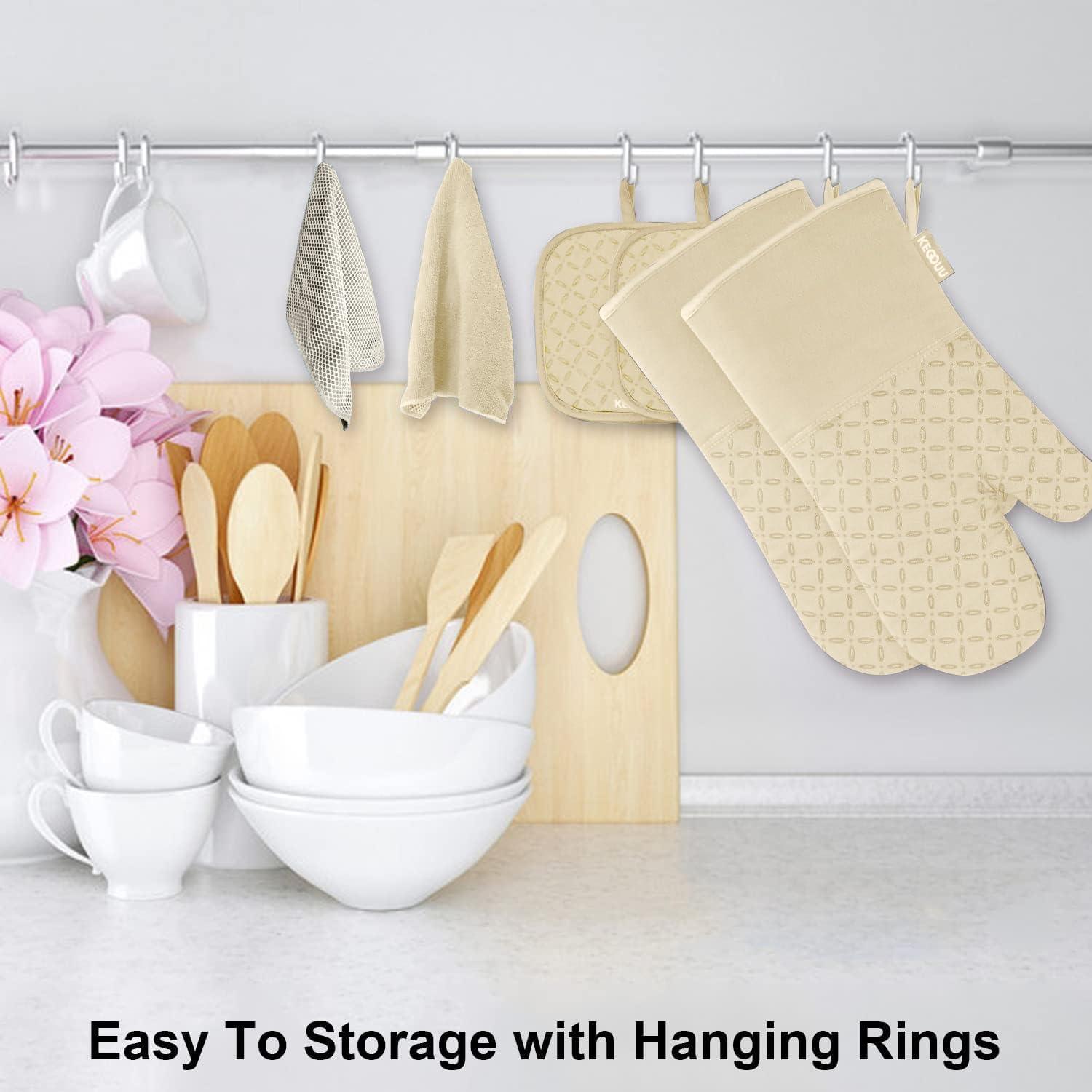 Juego de Manoplas y Agarraderas KEGOUU 6 Piezas Beige