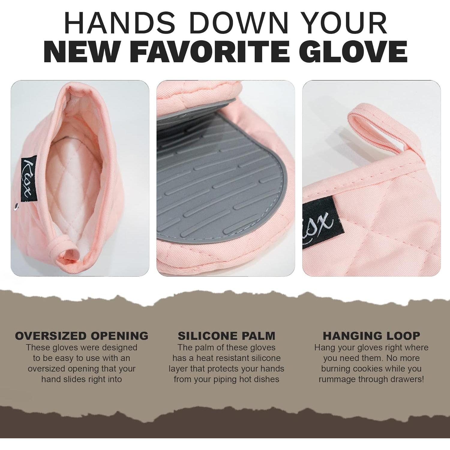 Juego de Manoplas y Agarraderas Kisx de Silicona Rosa - Resistentes al Calor