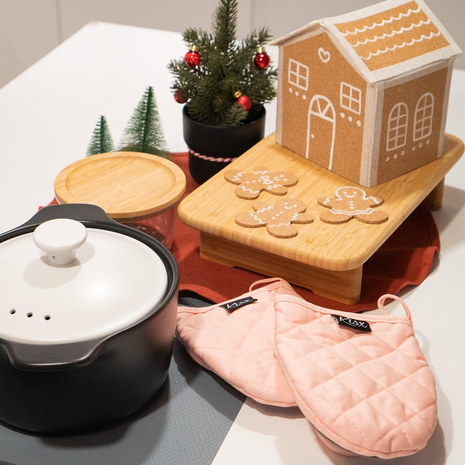 Juego de Manoplas y Agarraderas Kisx de Silicona Rosa - Resistentes al Calor