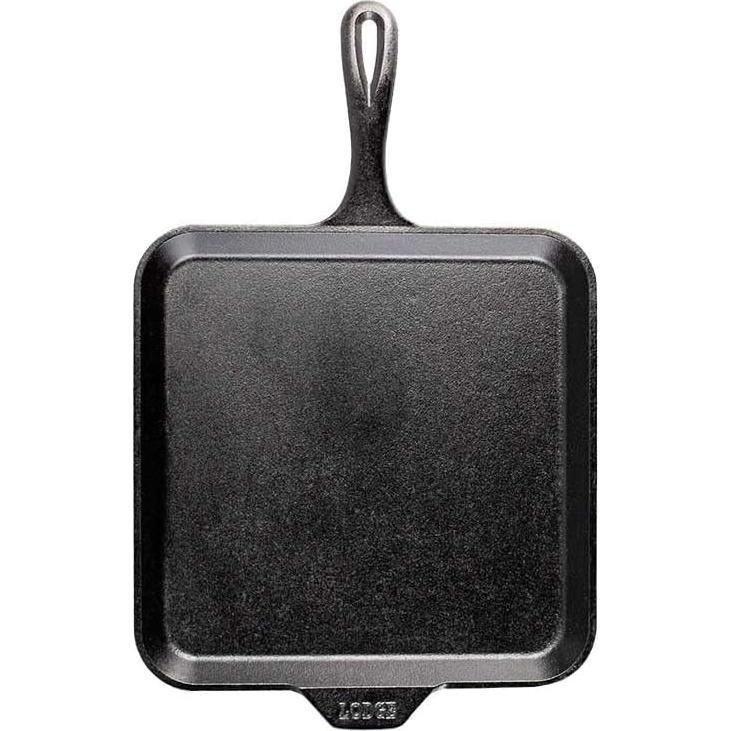 Sartén Cuadrada de Hierro Fundido Lodge 28 cm + Soporte Silicona Rojo