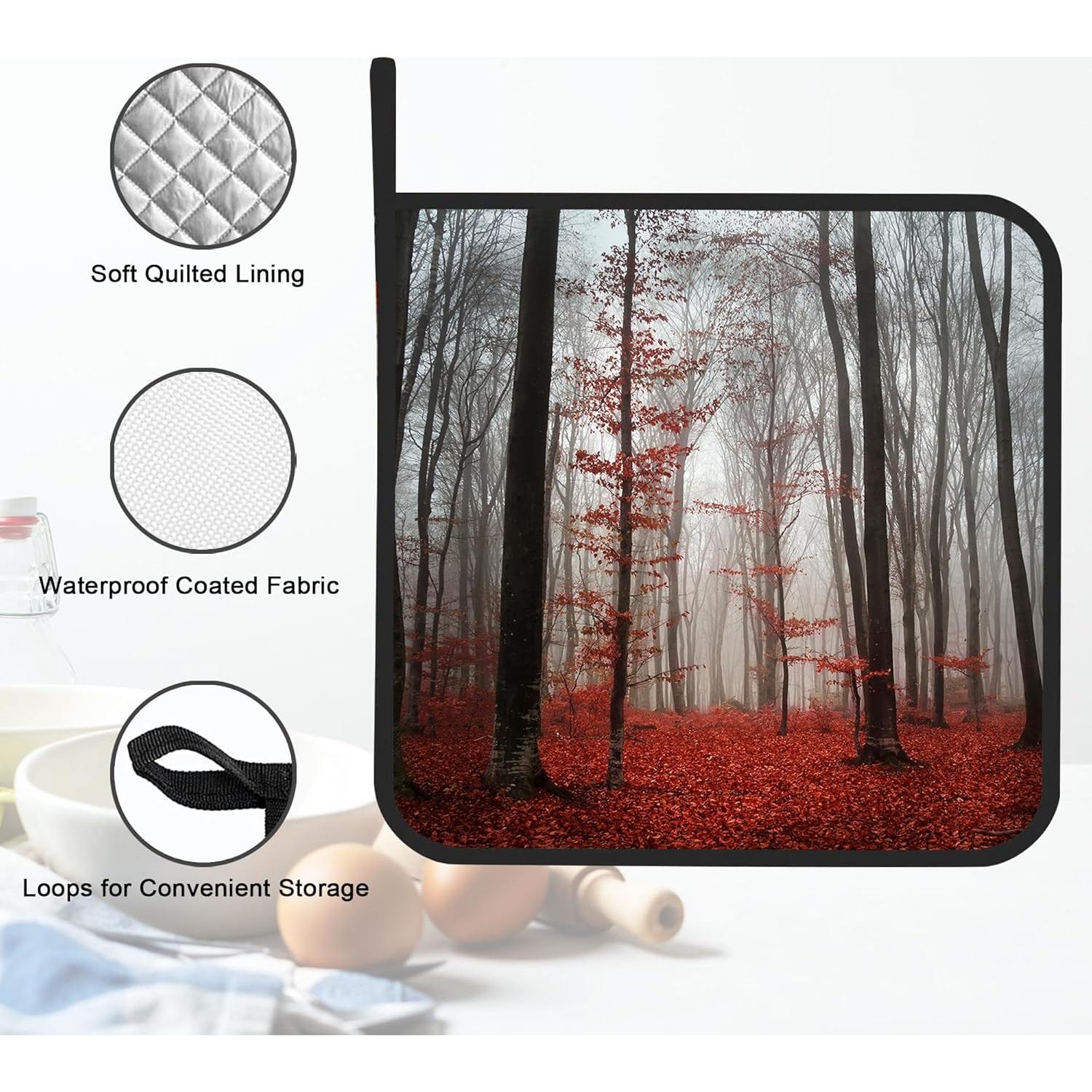 Juego de 2 agarraderas Gearsly Misty Forest Red 20.32 cm