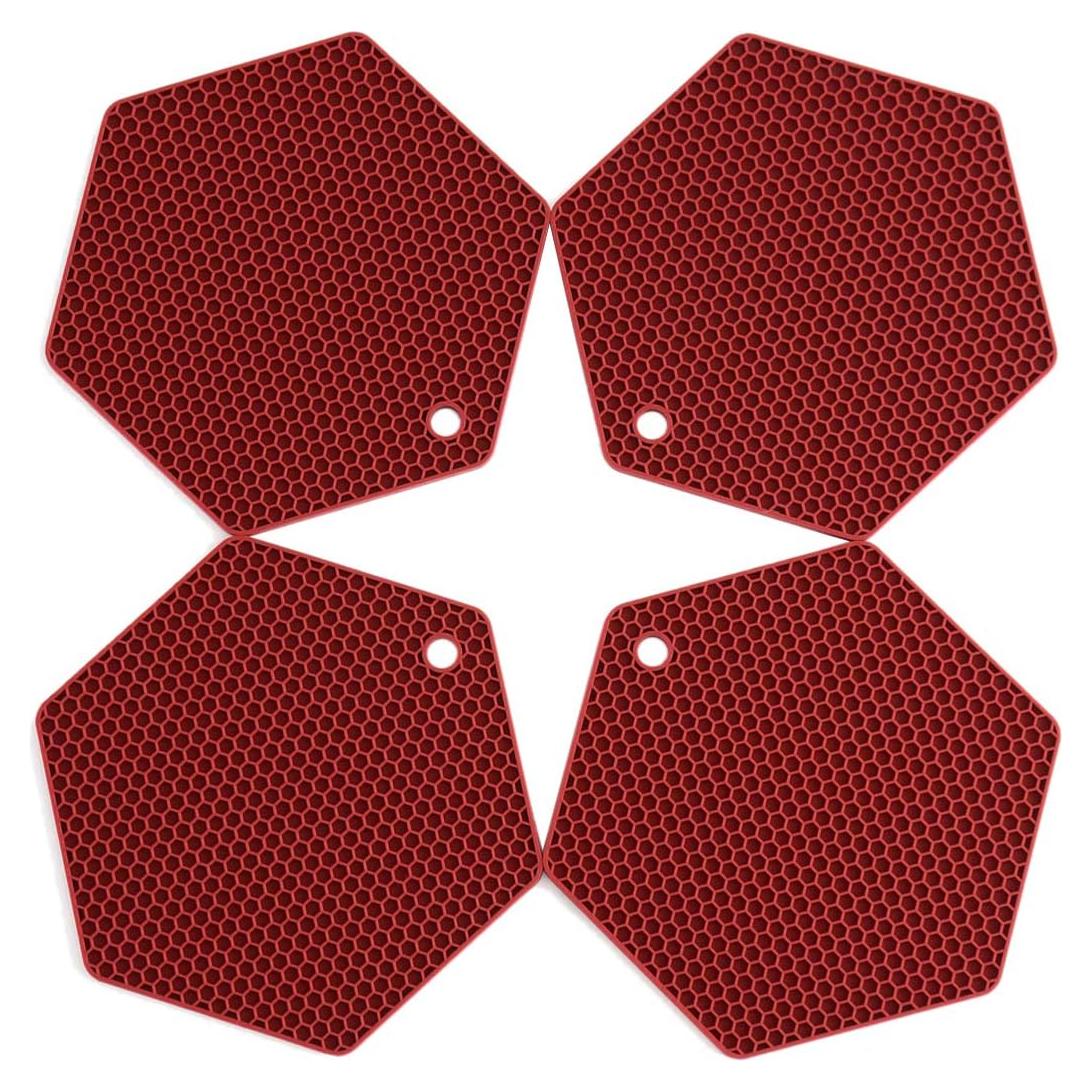 Juego de 4 Tapetes de Silicona Antideslizantes Colinda Rojo