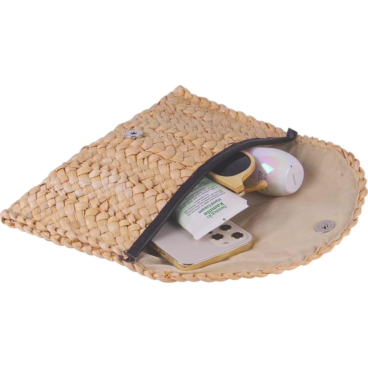 Bolso de Paja Natural Freie Liebe Beige 27x16cm para Mujeres