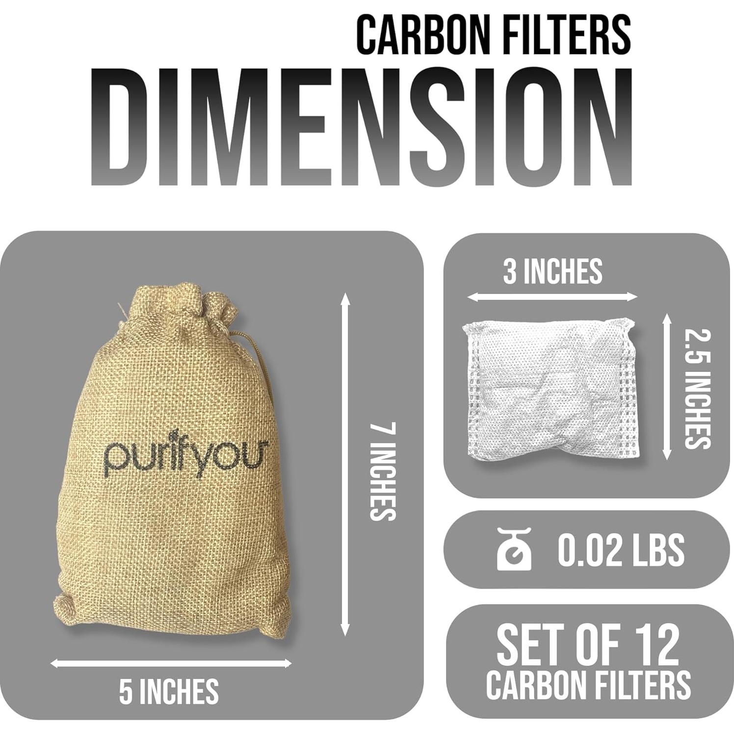Filtros de Carbono Natural Purifyou - Set de 12 Bolsas Desodorantes