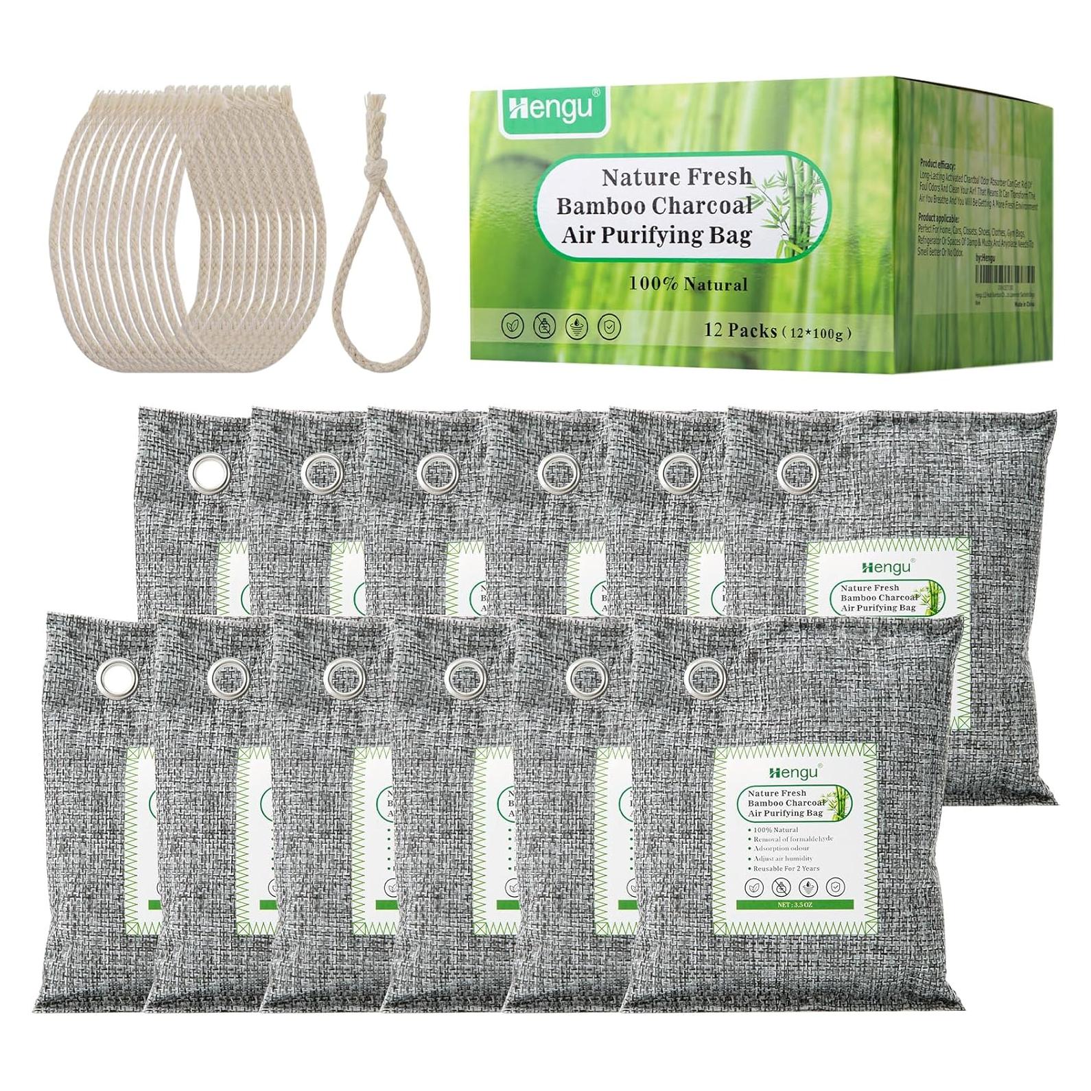 Absorbente de Olores de Carbón Activado Hengu - Paquete de 12, 100g