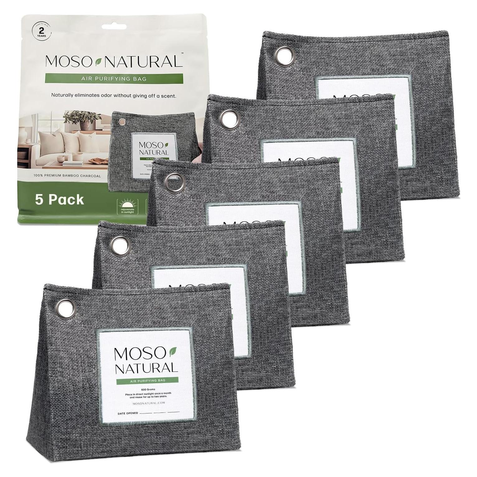 Moso Bolsa Purificadora de Aire 600g Carbón de Bambú Sin Fragancia - Paquete de 5