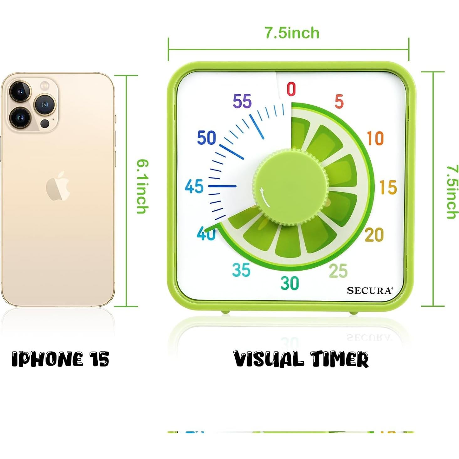 Temporizador Visual Secura 60 Minutos 7.5 Pulgadas Lima