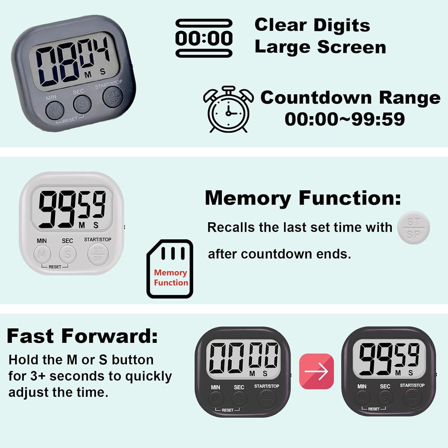 Temporizador Digital de Cocina 6 Paquetes Tick Tock 100dB