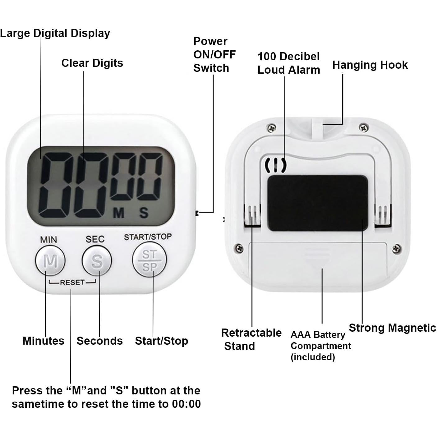 Temporizador Digital de Cocina 6 Paquetes Tick Tock 100dB