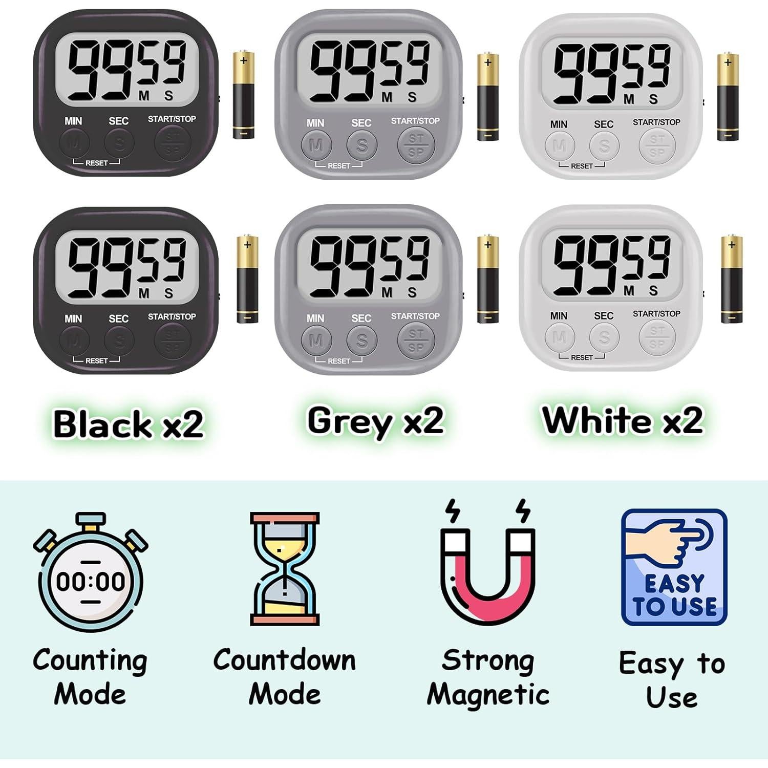 Temporizador Digital de Cocina 6 Paquetes Tick Tock 100dB