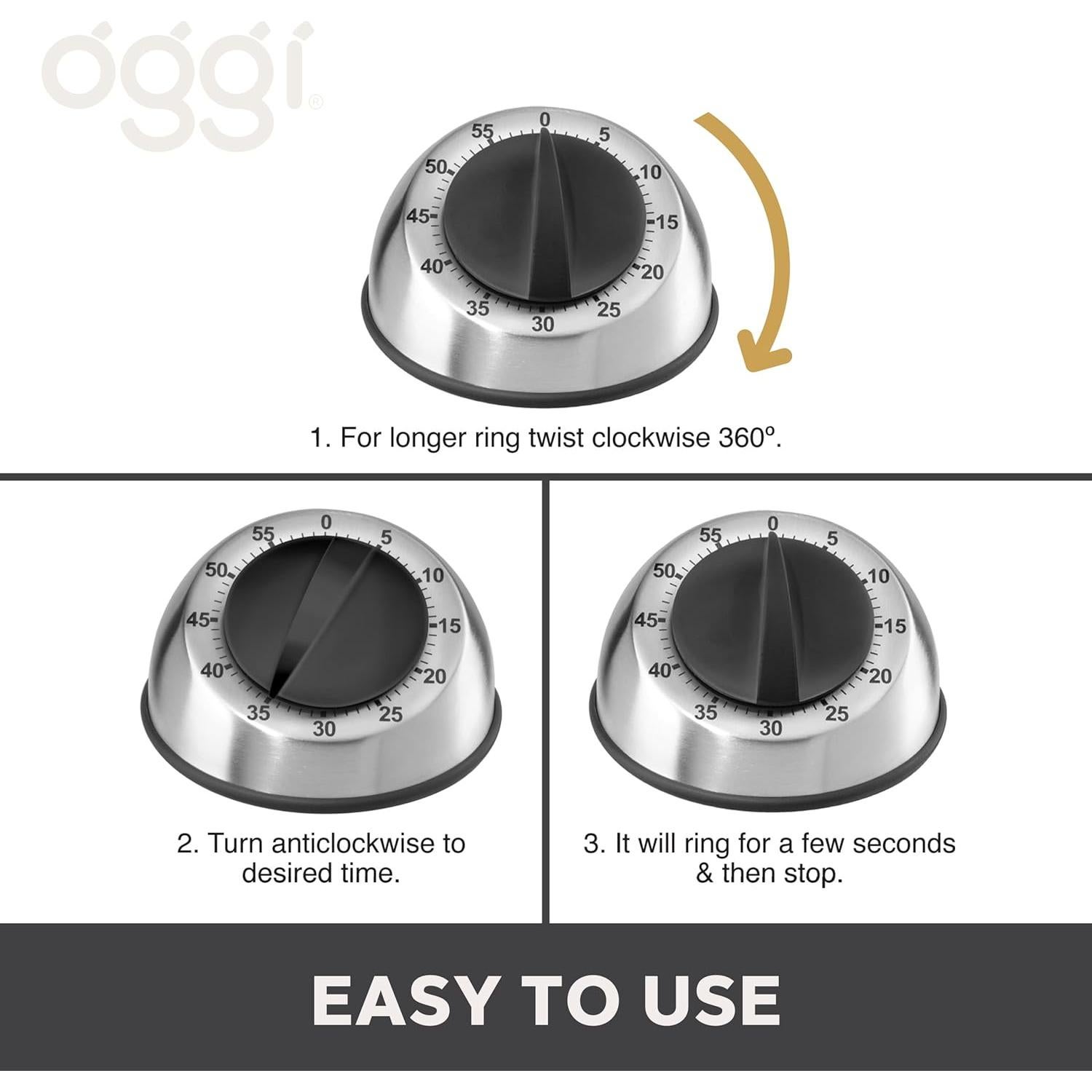 Temporizador de Cocina OGGI Acero Inoxidable 60 Minutos