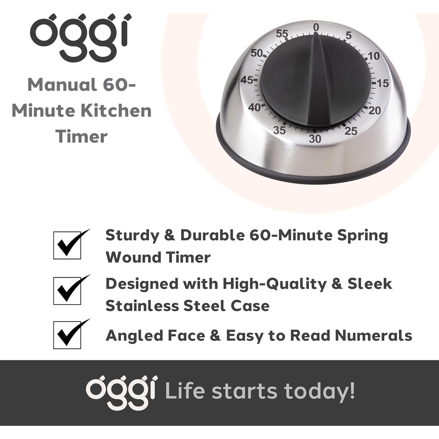 Temporizador de Cocina OGGI Acero Inoxidable 60 Minutos