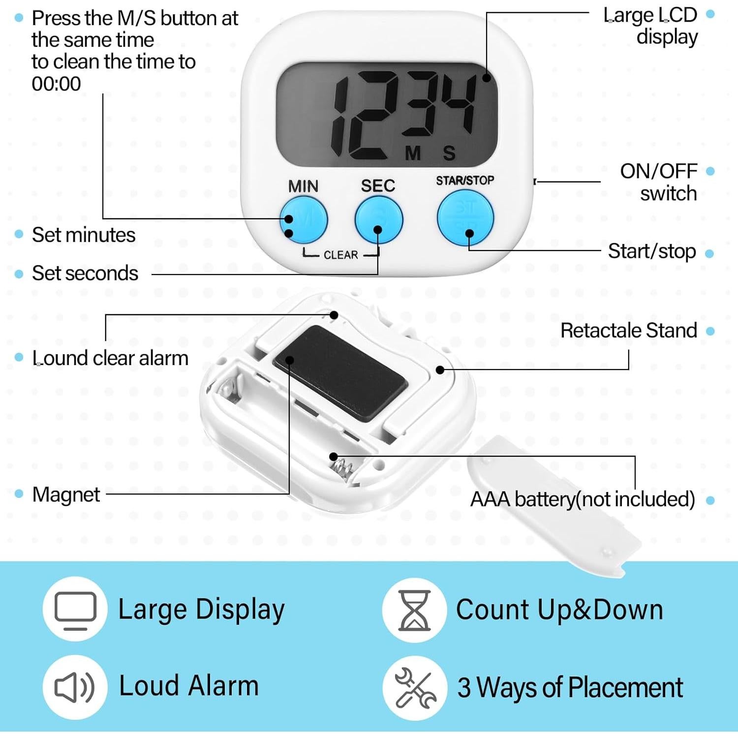 Temporizador Digital de Cocina Weewooday 24 Piezas Magnético