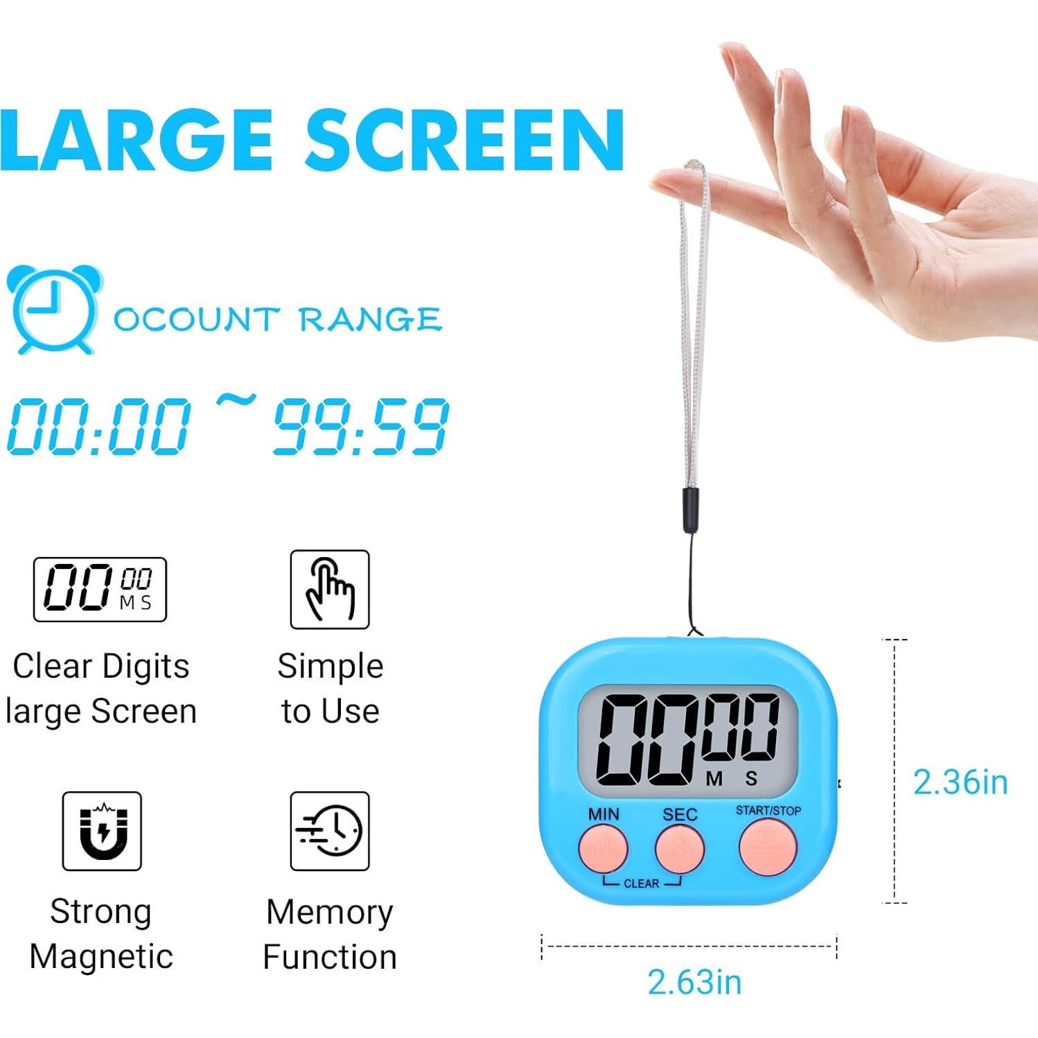 Temporizador de Cocina Digital 12 Piezas Magnético Multicolor