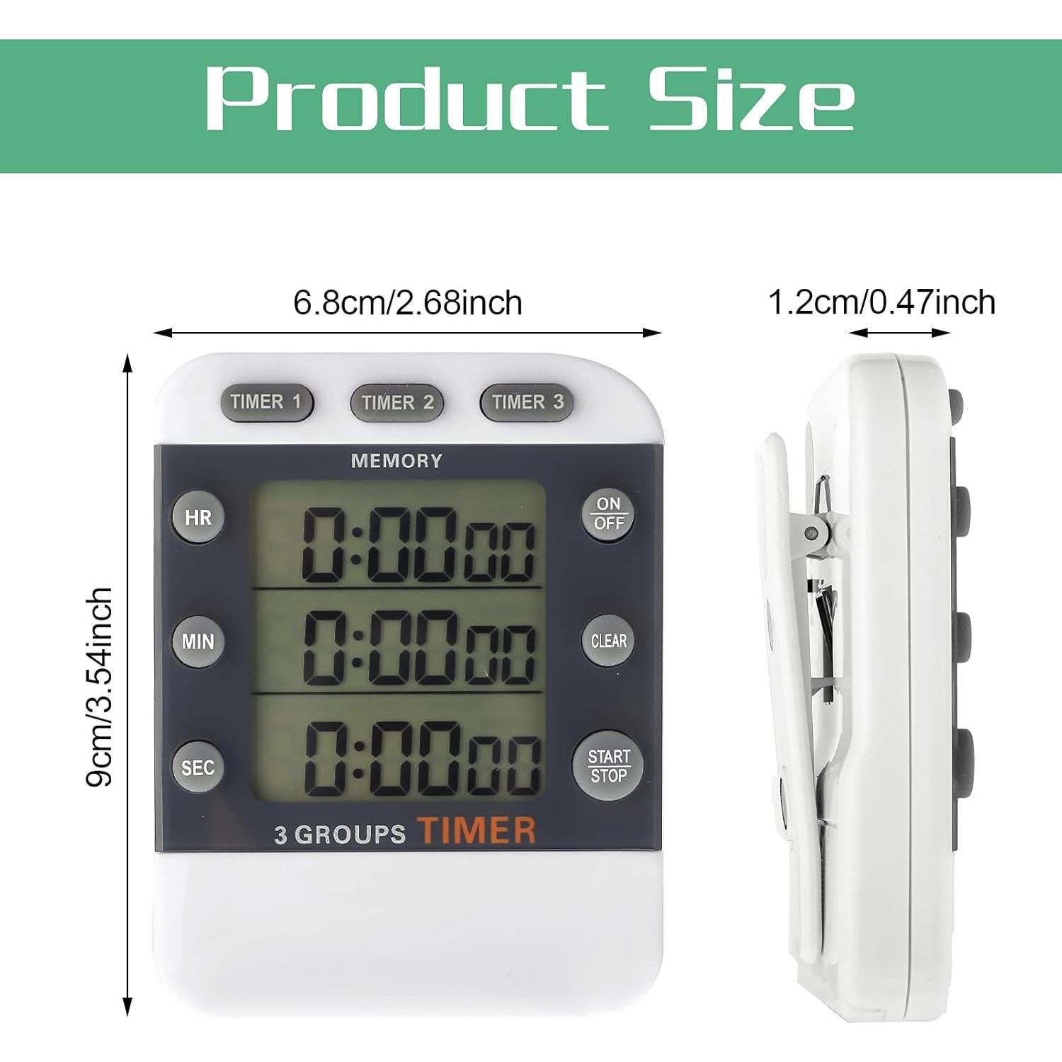 Temporizador Digital de Cocina Photect 2 Piezas 3 Canales