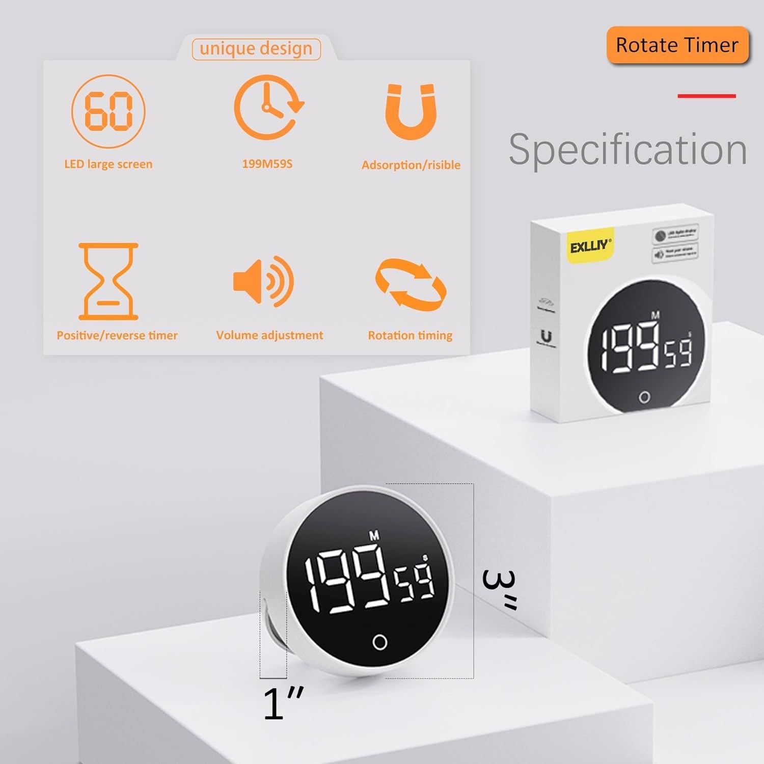 Temporizador de Cocina Digital Exlliy Magnético LED 199 Minutos