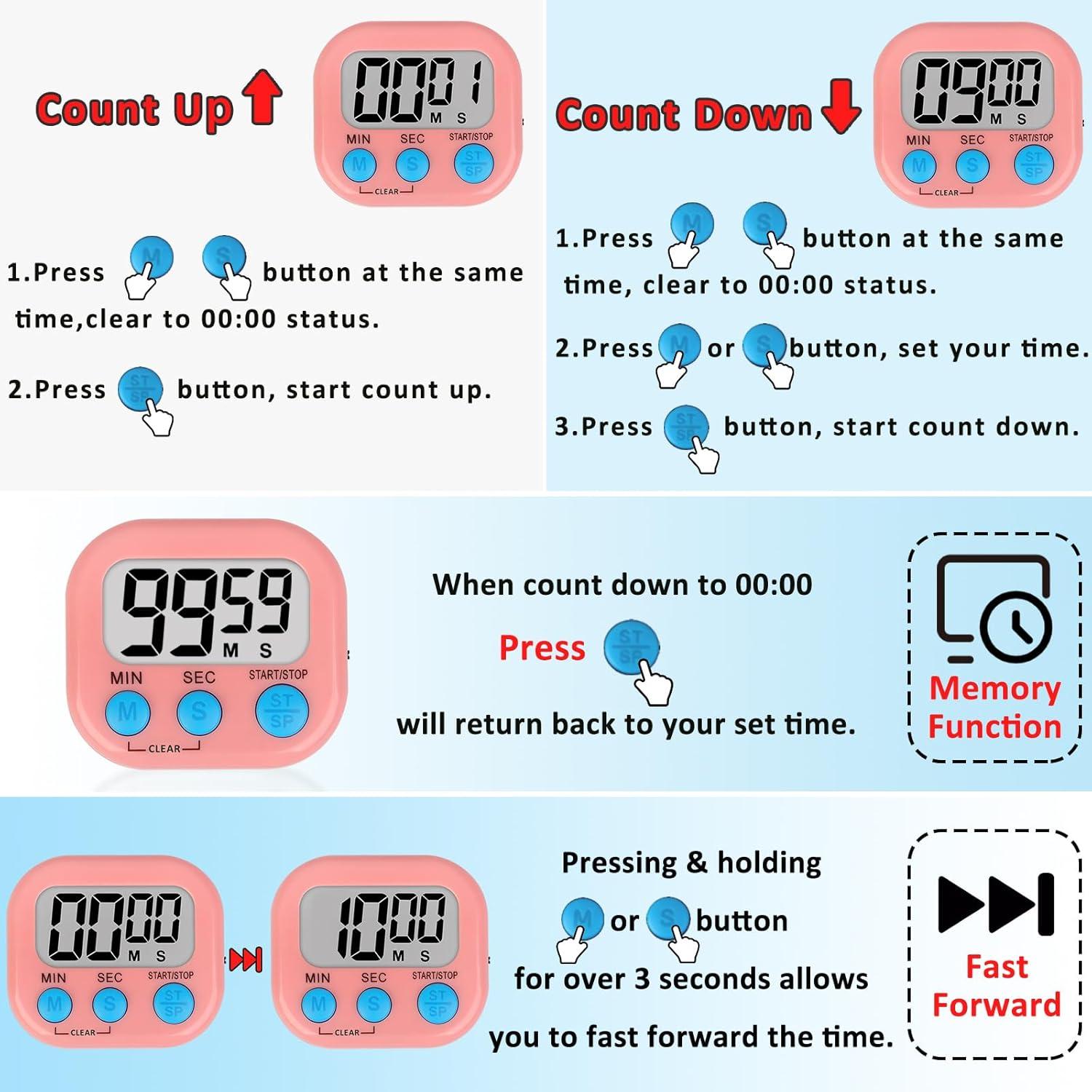 Temporizadores Digitales de Cocina ZILLEEN 6 Piezas Colores