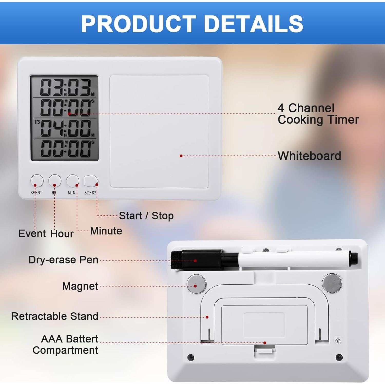 Temporizador Digital de Cocina Fabbay 2 Piezas 4 Eventos