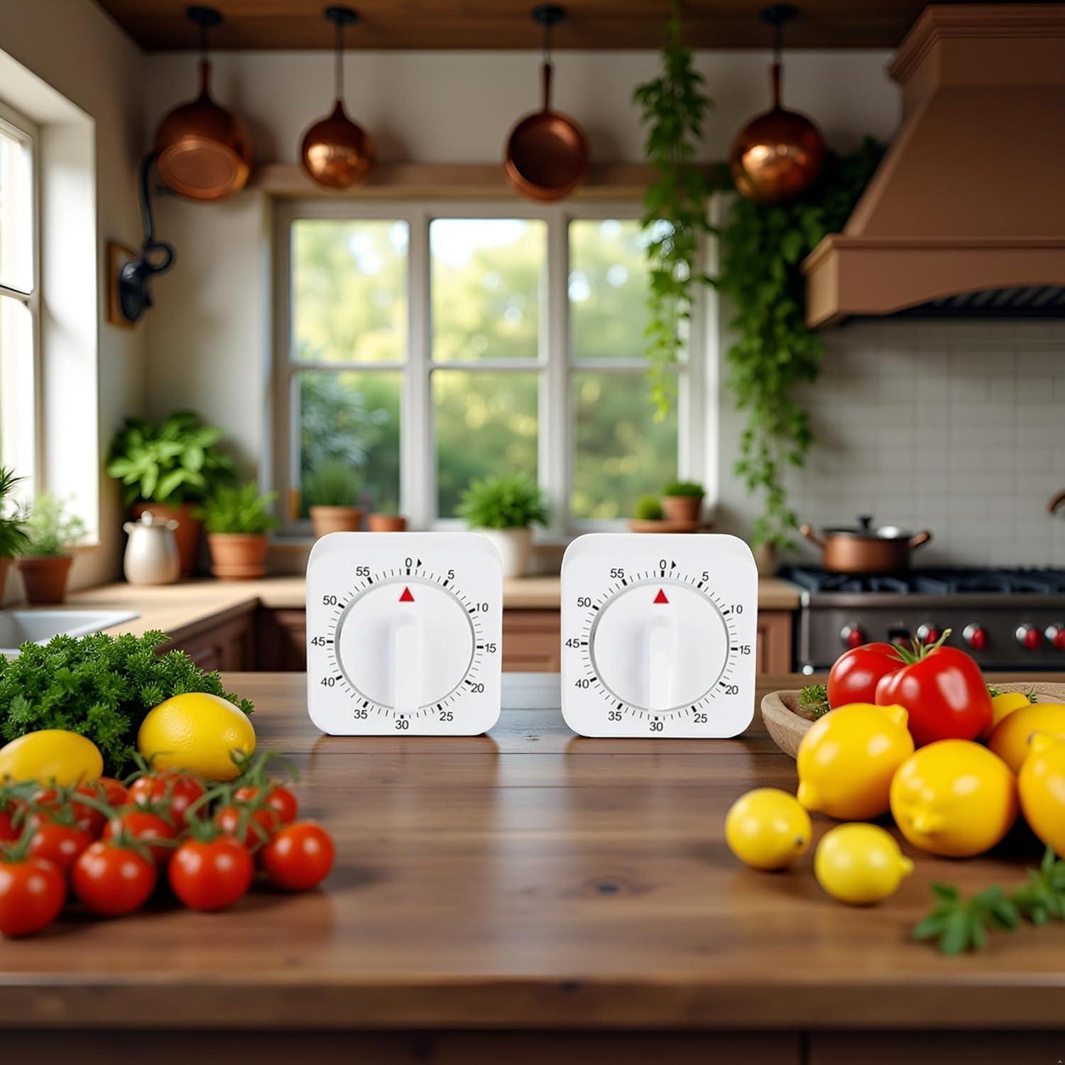 Temporizador Mecánico de Cocina Tustao 2 Pcs Blanco 60 Min