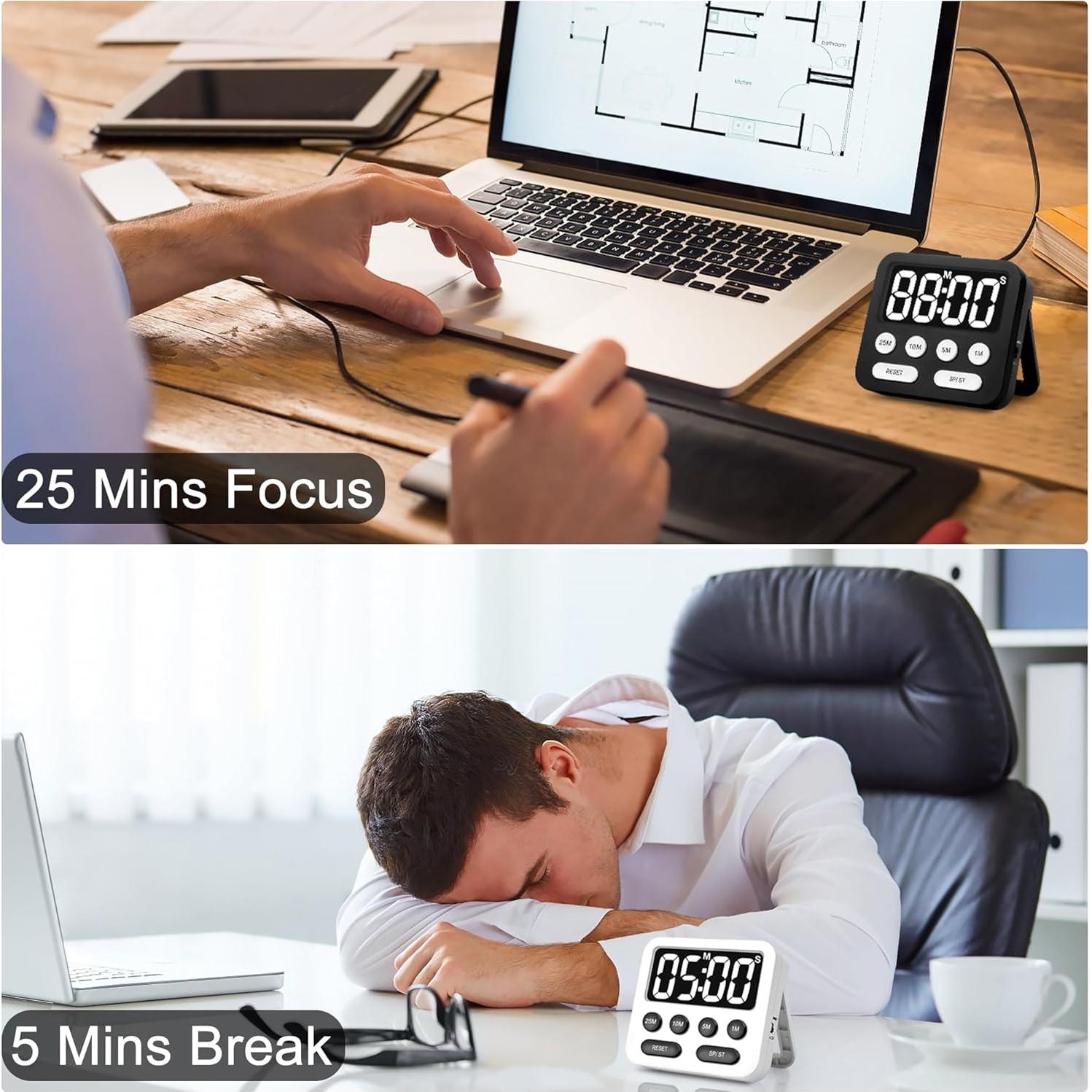 Temporizador Pomodoro Digital AOUVES con Pantalla Grande 90.7g