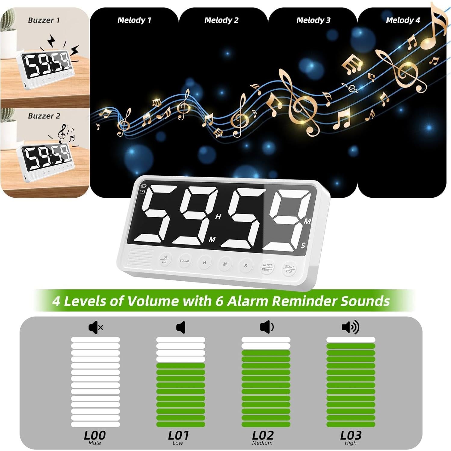 Temporizador Digital de Cocina PULIVIA LED 7.4" 6 Alarmas