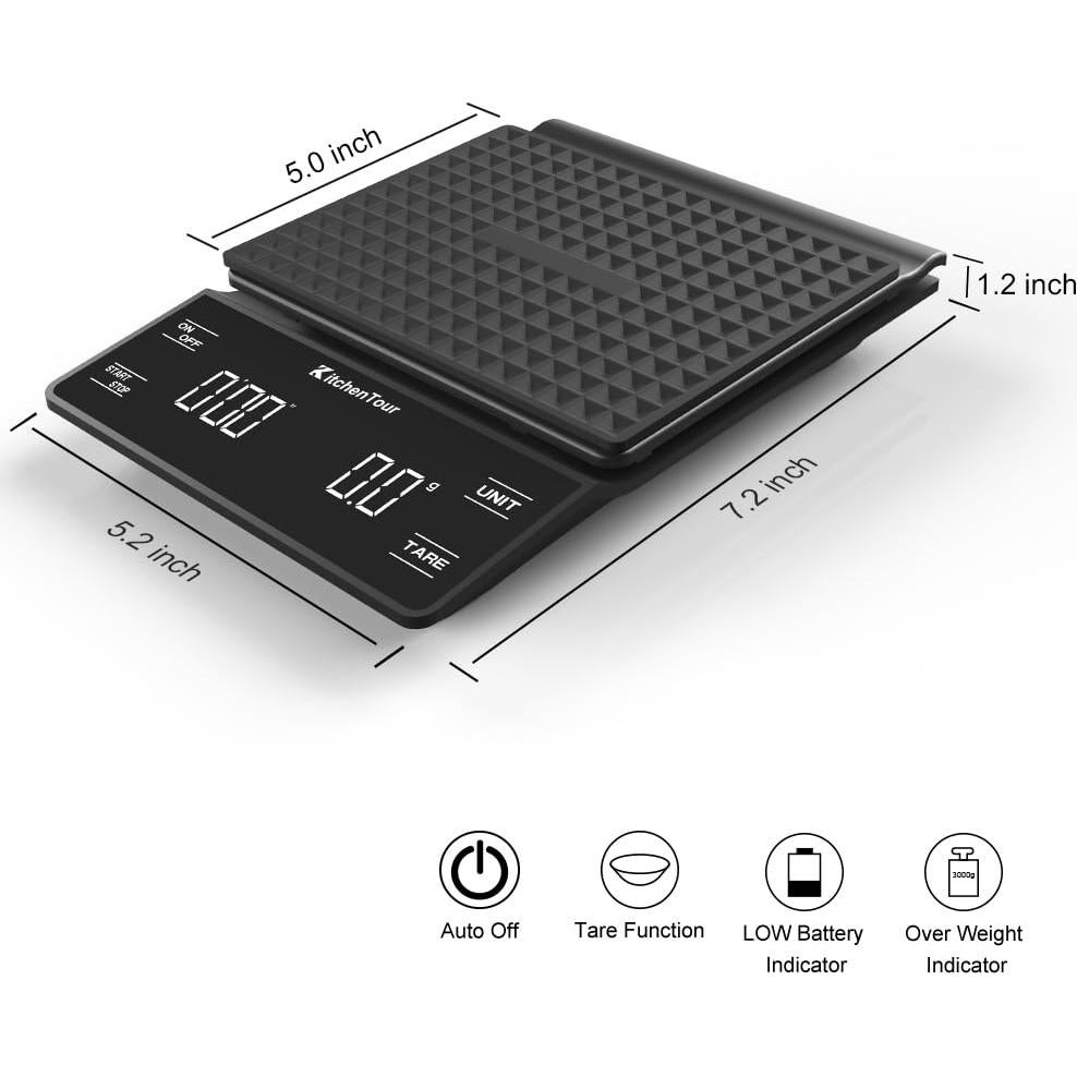 Báscula de Café KitchenTour EK6002 3kg/0.1g con Temporizador