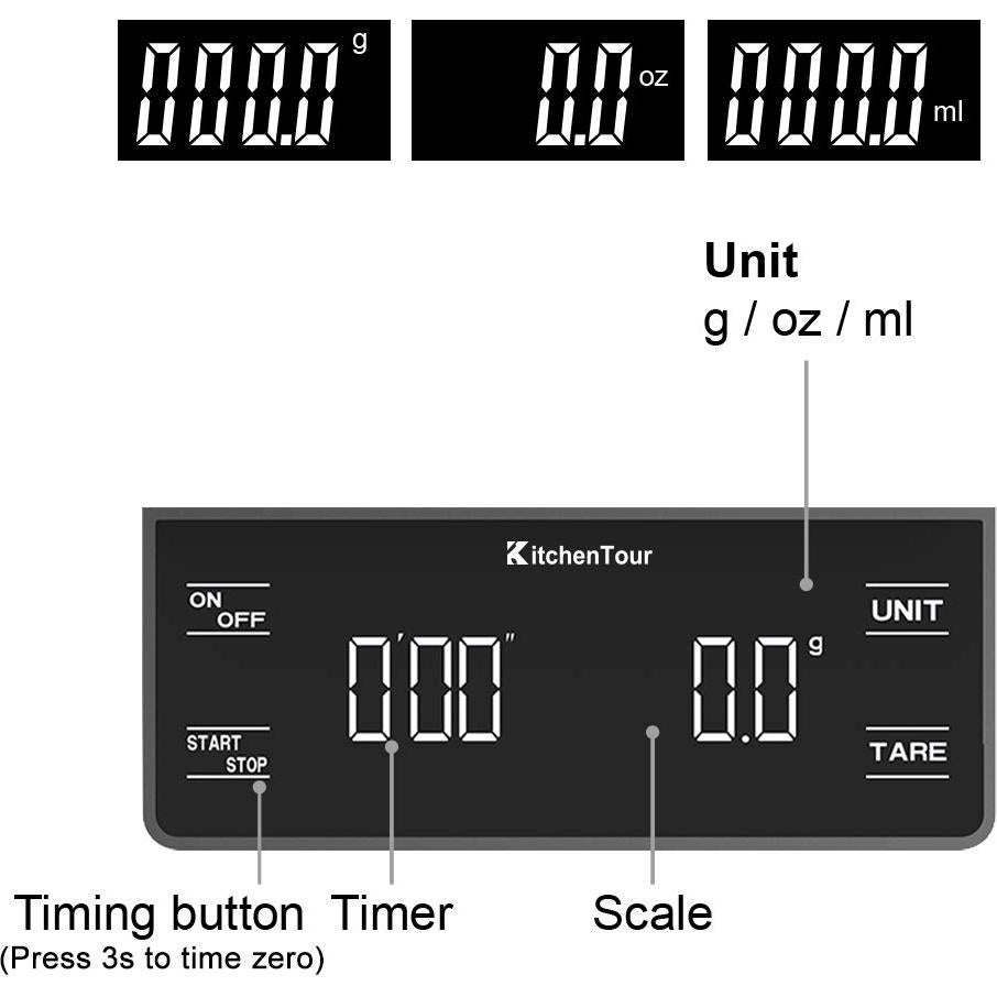 Báscula de Café KitchenTour EK6002 3kg/0.1g con Temporizador