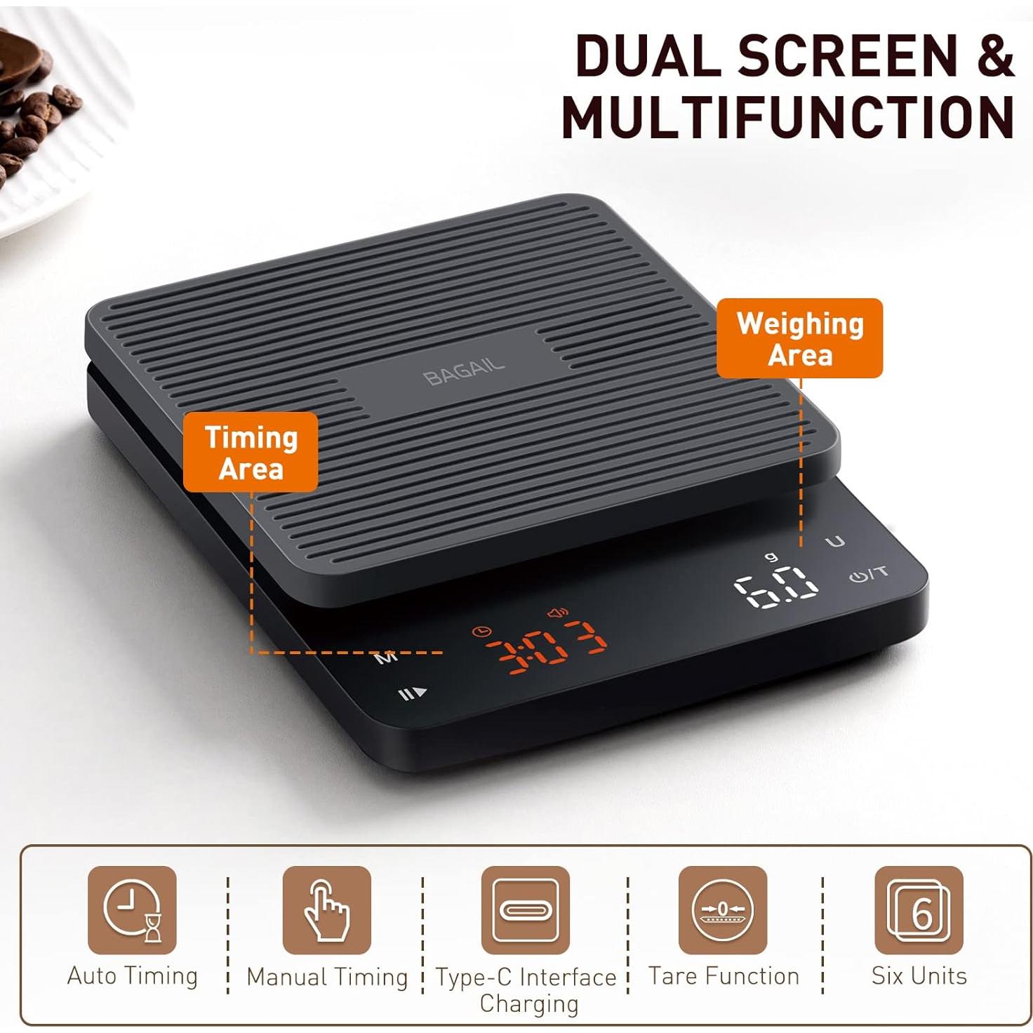 Balanza de Café BAGAIL BASICS 3 kg Alta Precisión con Temporizador