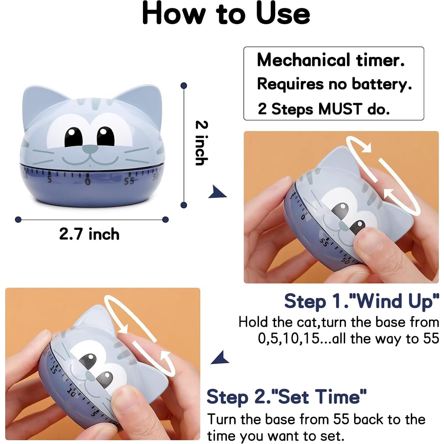 Temporizador de Cocina Mecánico AUDRWALL Gato Gris 85.7g